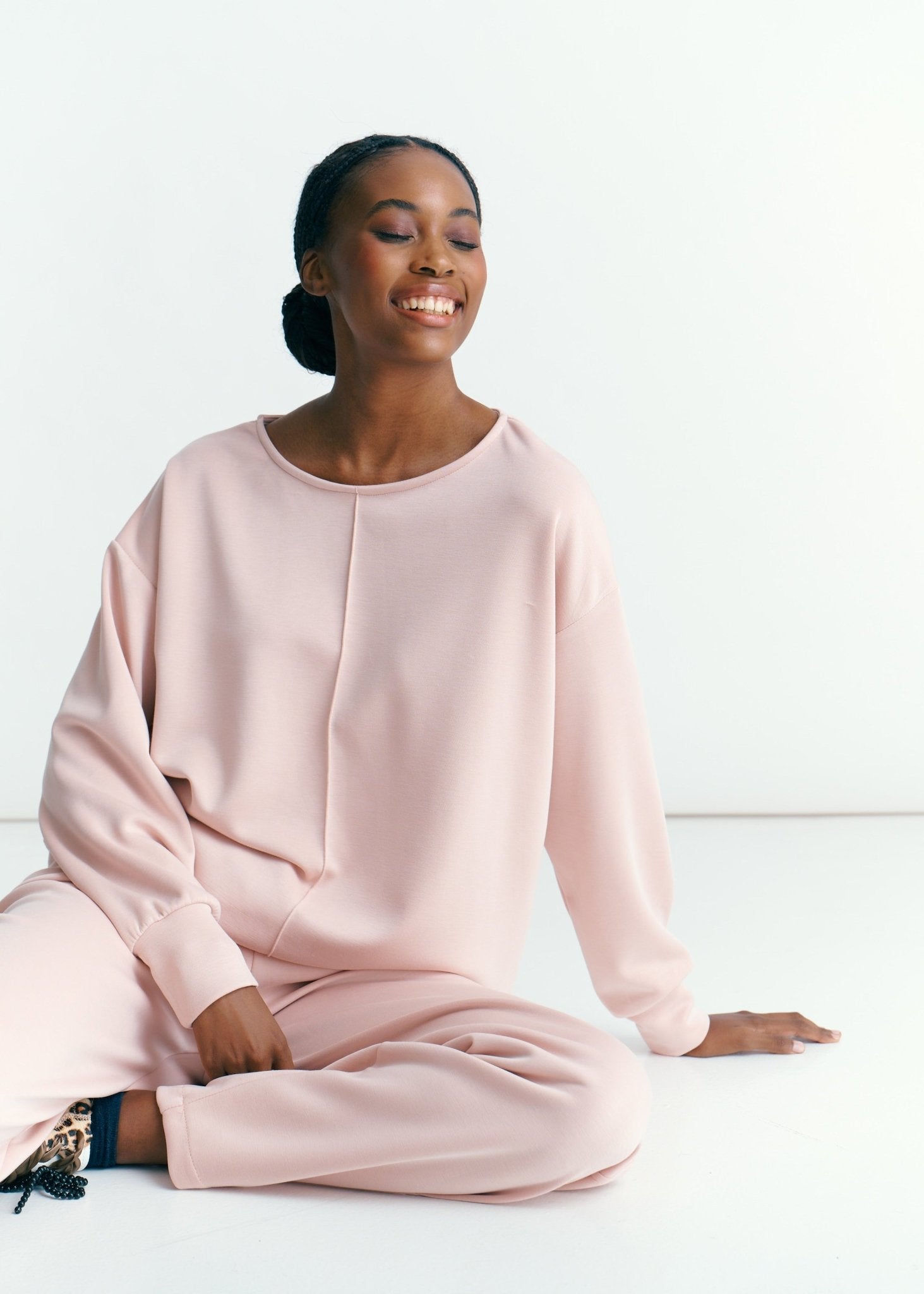 View our Hygge Boat Neck Long Sleeve Sweater In Blush Pink - by Tribute Store