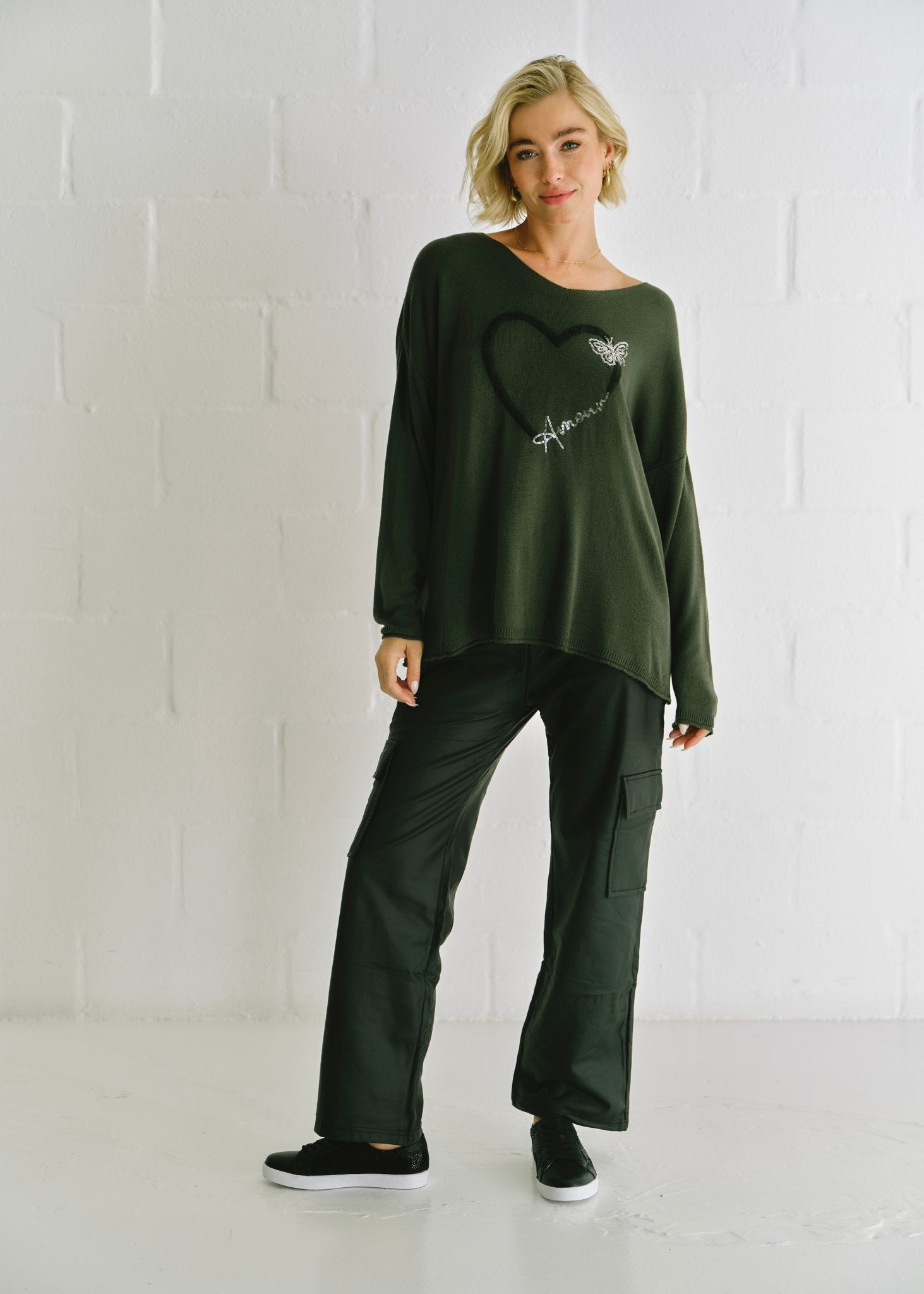 View our Italian Amour V Neck Knit In Khaki - by Tribute Store