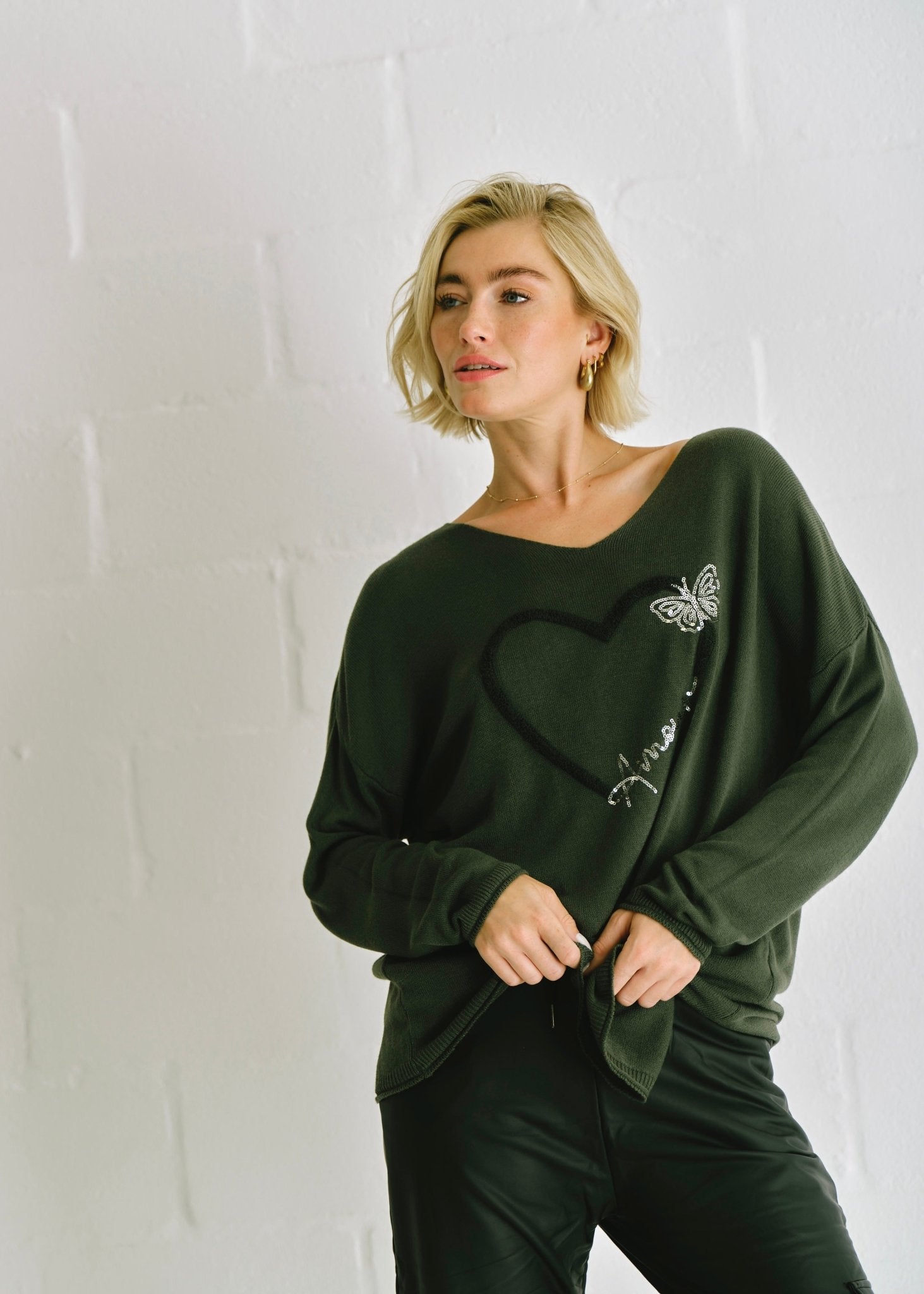 View our Italian Amour V Neck Knit In Khaki - by Tribute Store