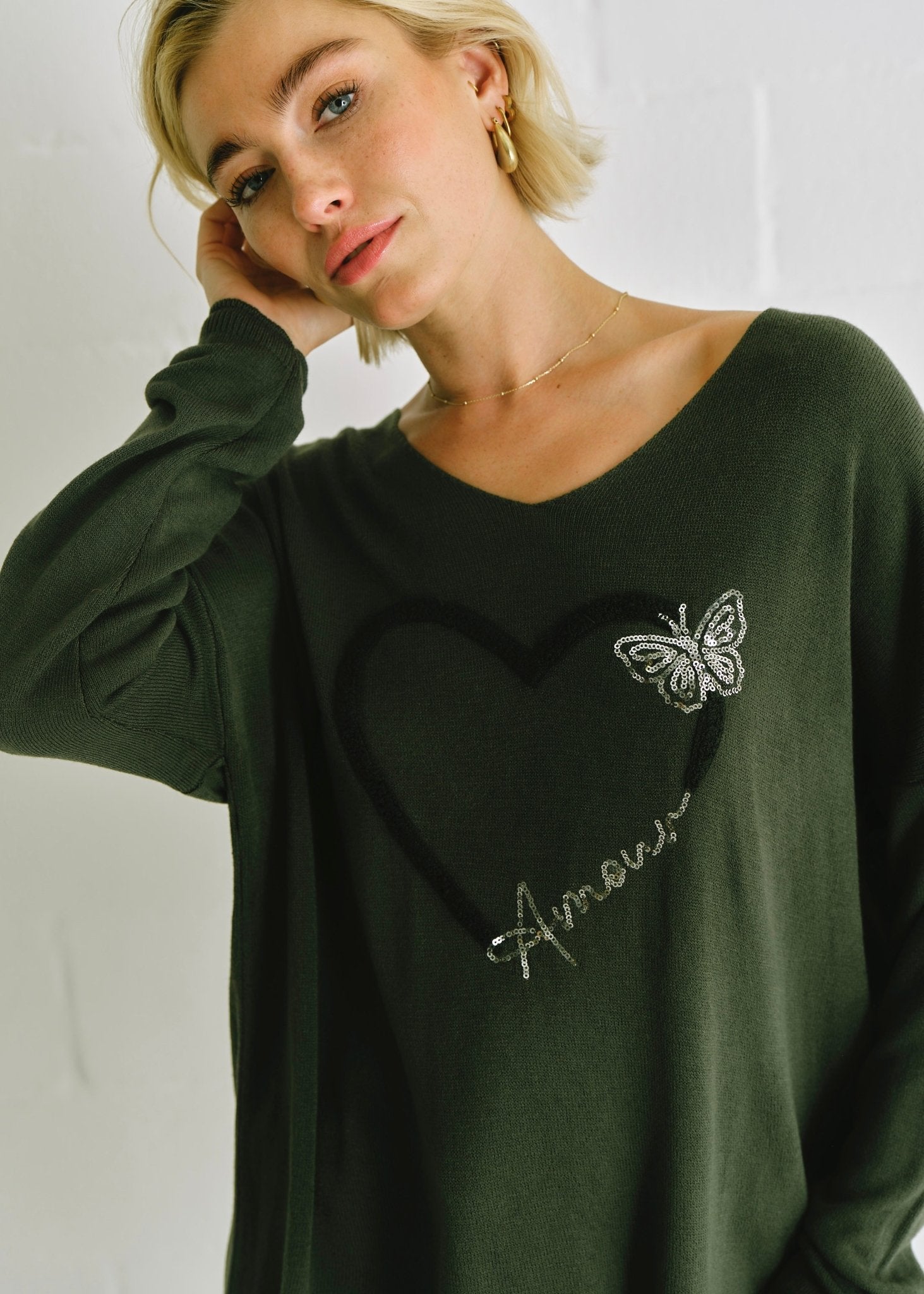 View our Italian Amour V Neck Knit In Khaki - by Tribute Store