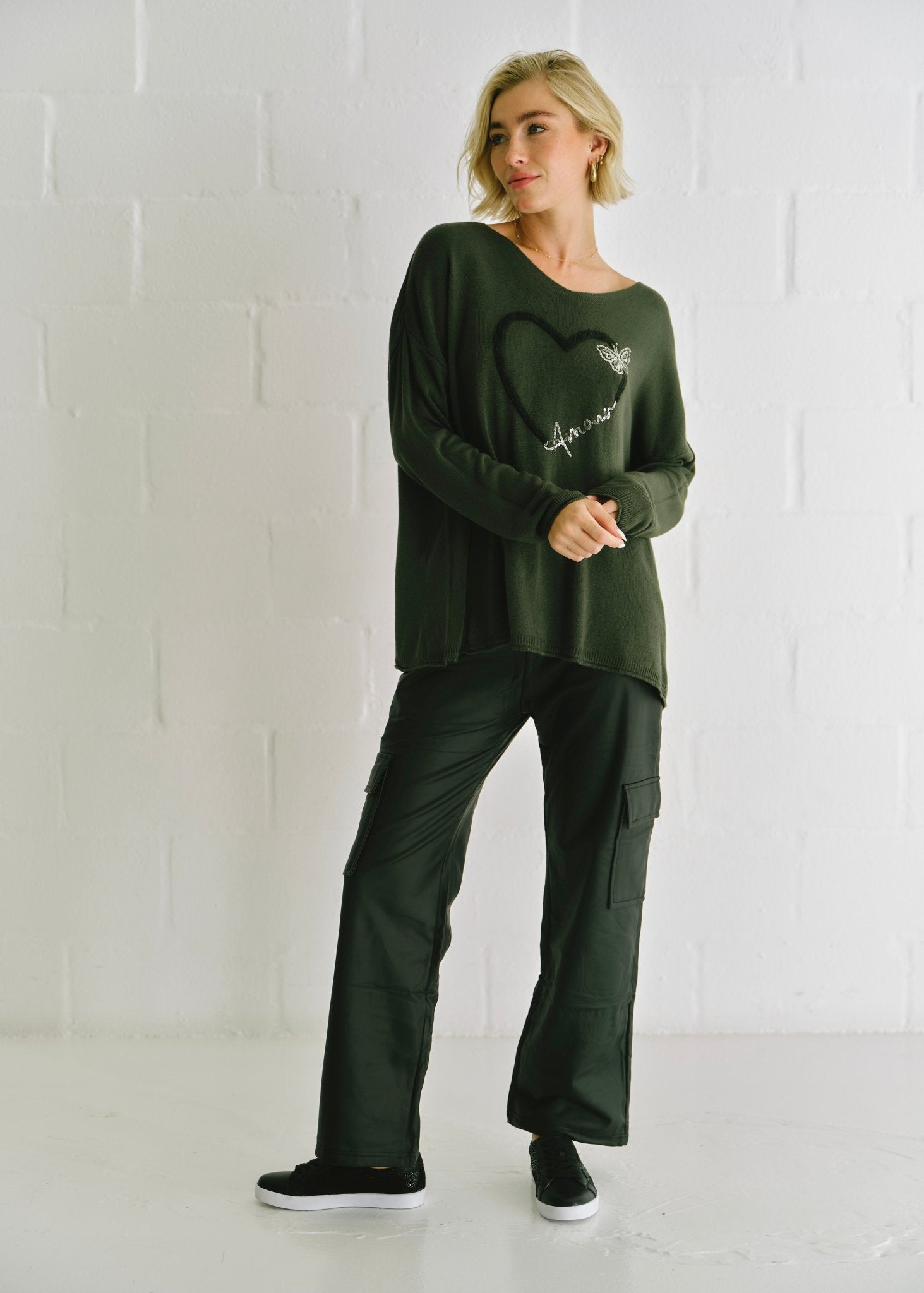 View our Italian Amour V Neck Knit In Khaki - by Tribute Store