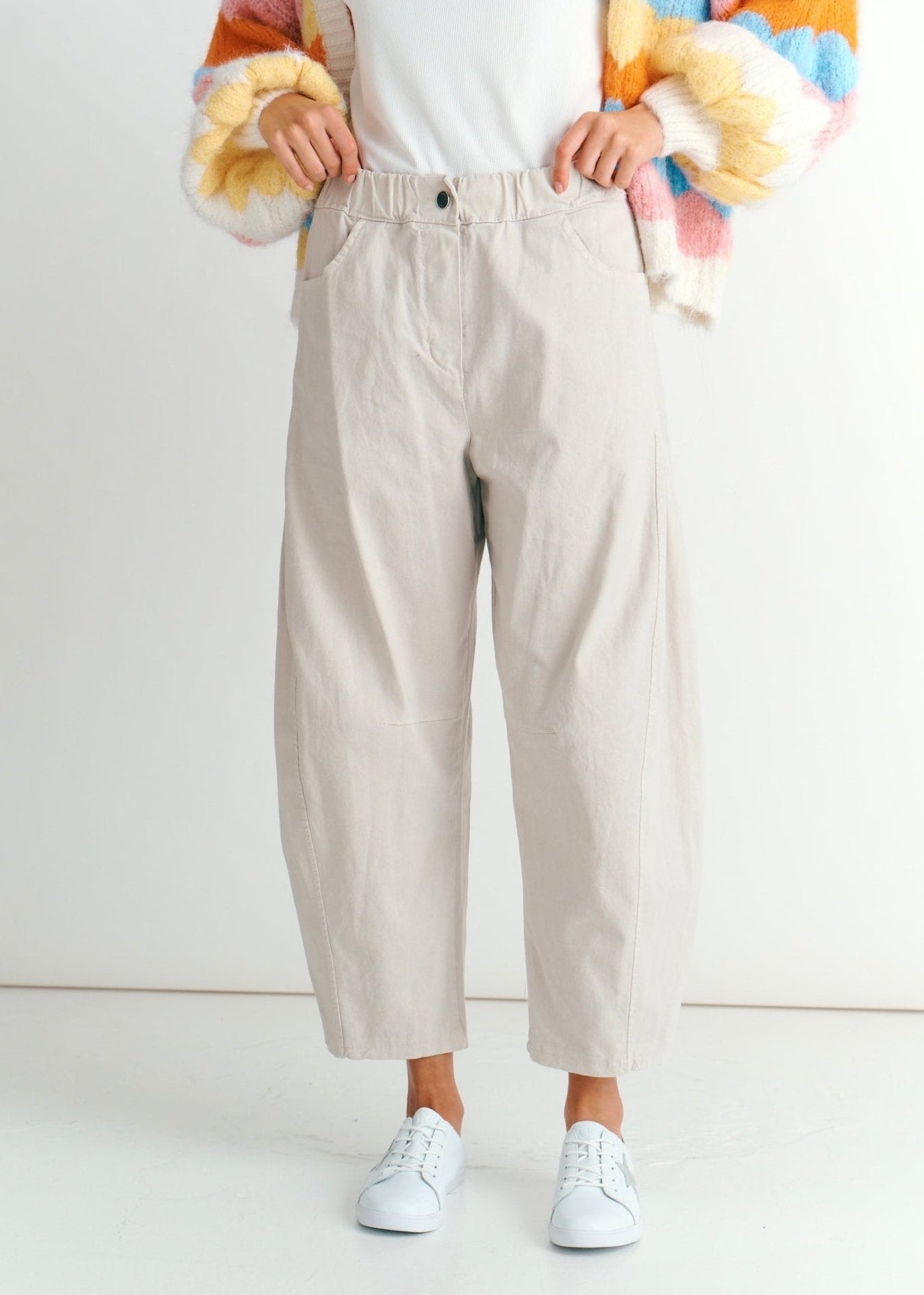 View our Italian Barrel Joggers In Beige - by Tribute Store