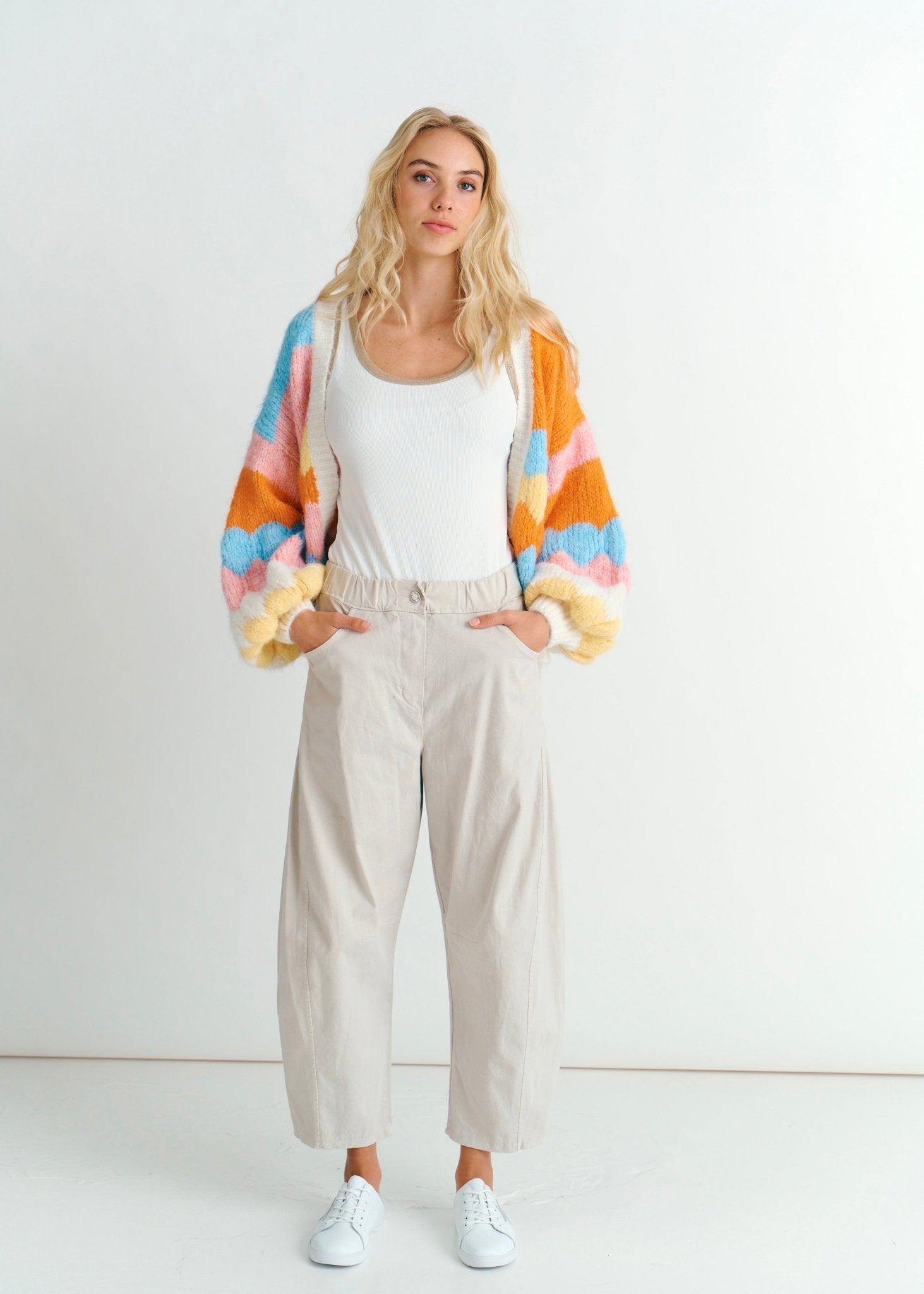 View our Italian Barrel Joggers In Beige - by Tribute Store