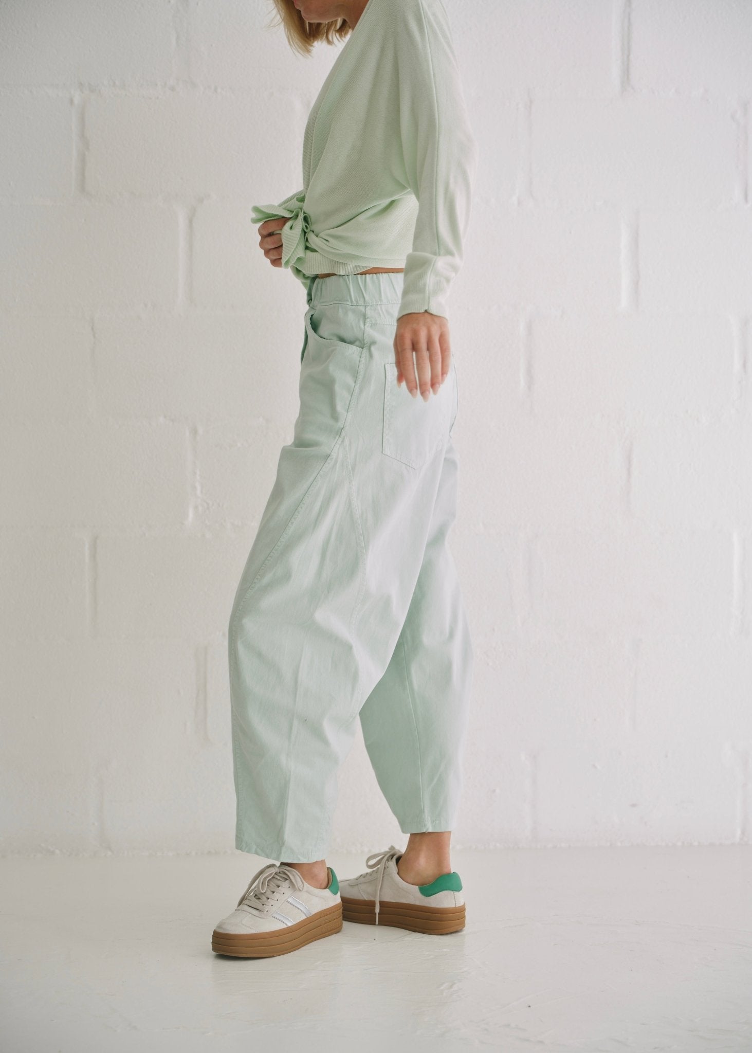 View our Italian Barrel Joggers In Mint - by Tribute Store