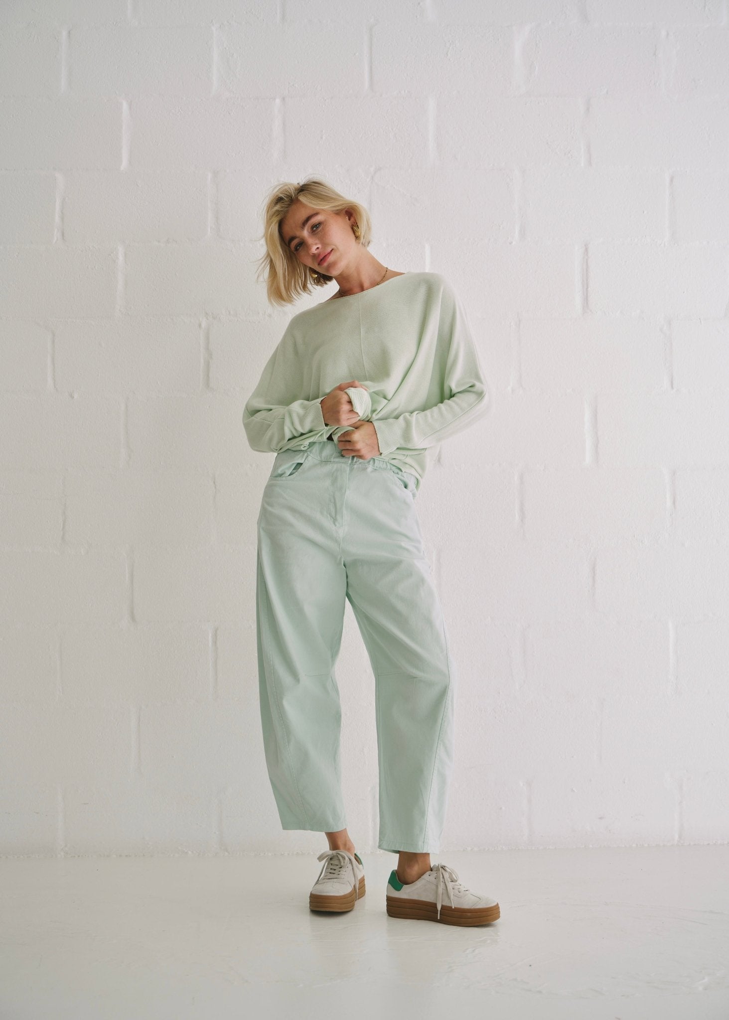 View our Italian Barrel Joggers In Mint - by Tribute Store