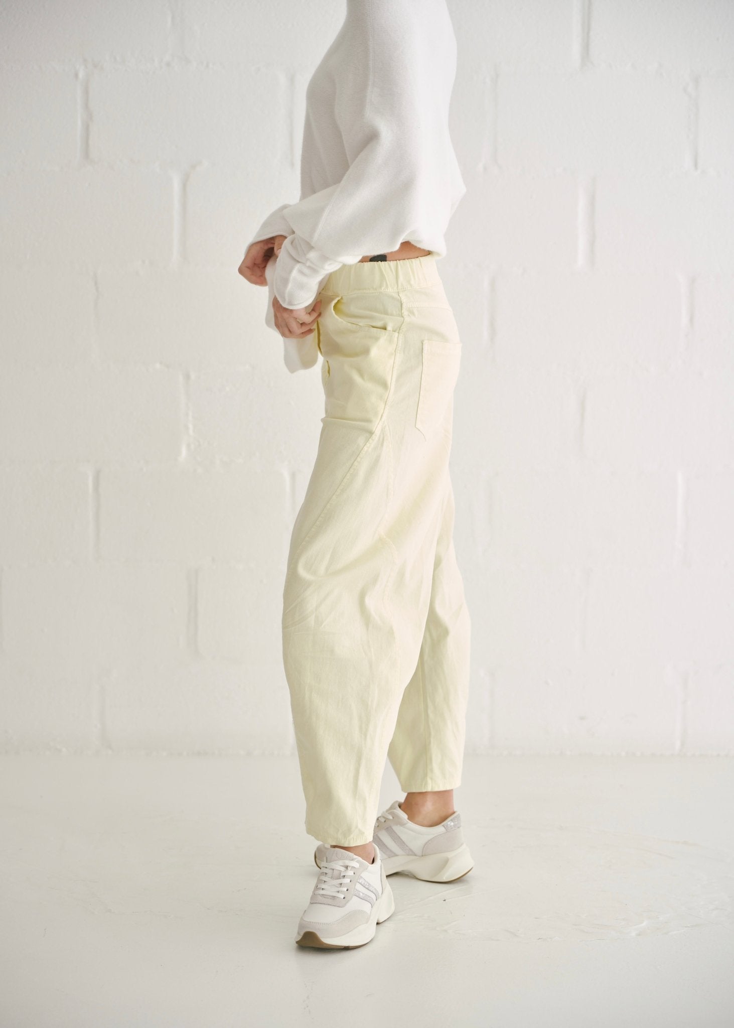 View our Italian Barrel Joggers In Yellow - by Tribute Store