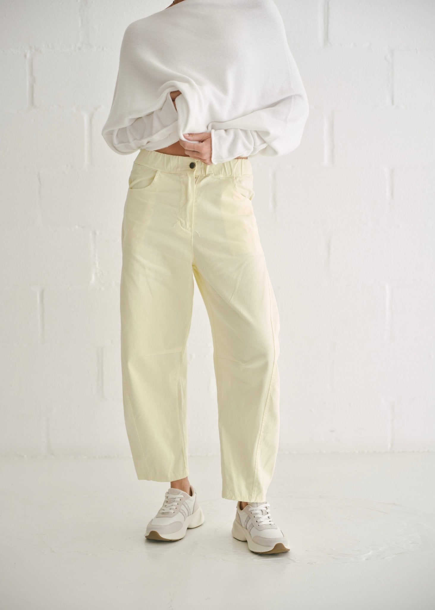 View our Italian Barrel Joggers In Yellow - by Tribute Store