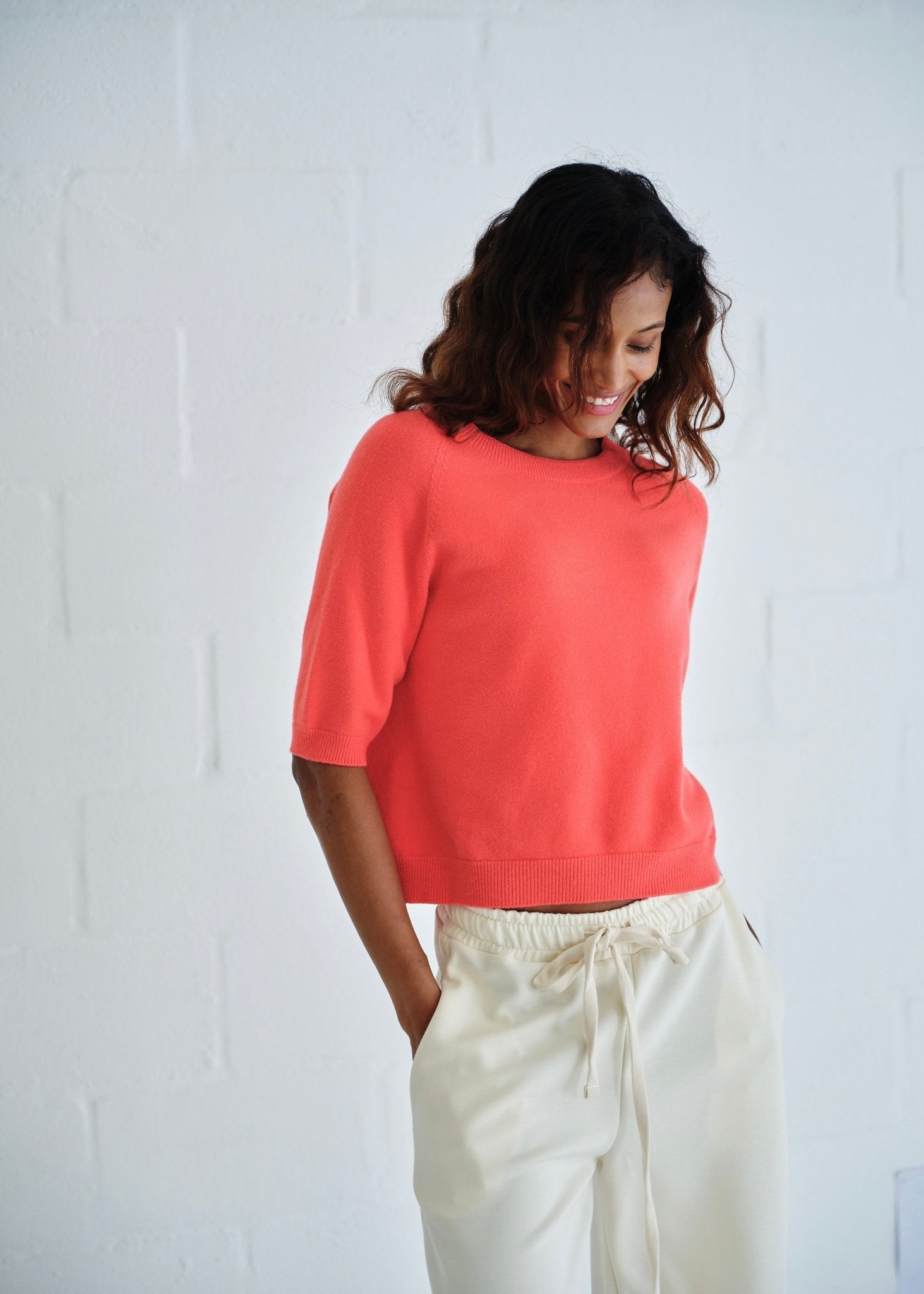 View our Italian Butter Soft Crew Neck Knit Coral - by Tribute Store