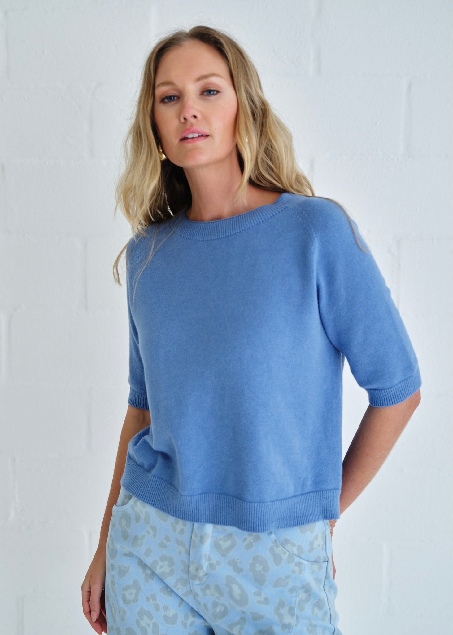 View our Italian Butter Soft Crew Neck Knit In Blue Jeans - by Tribute Store