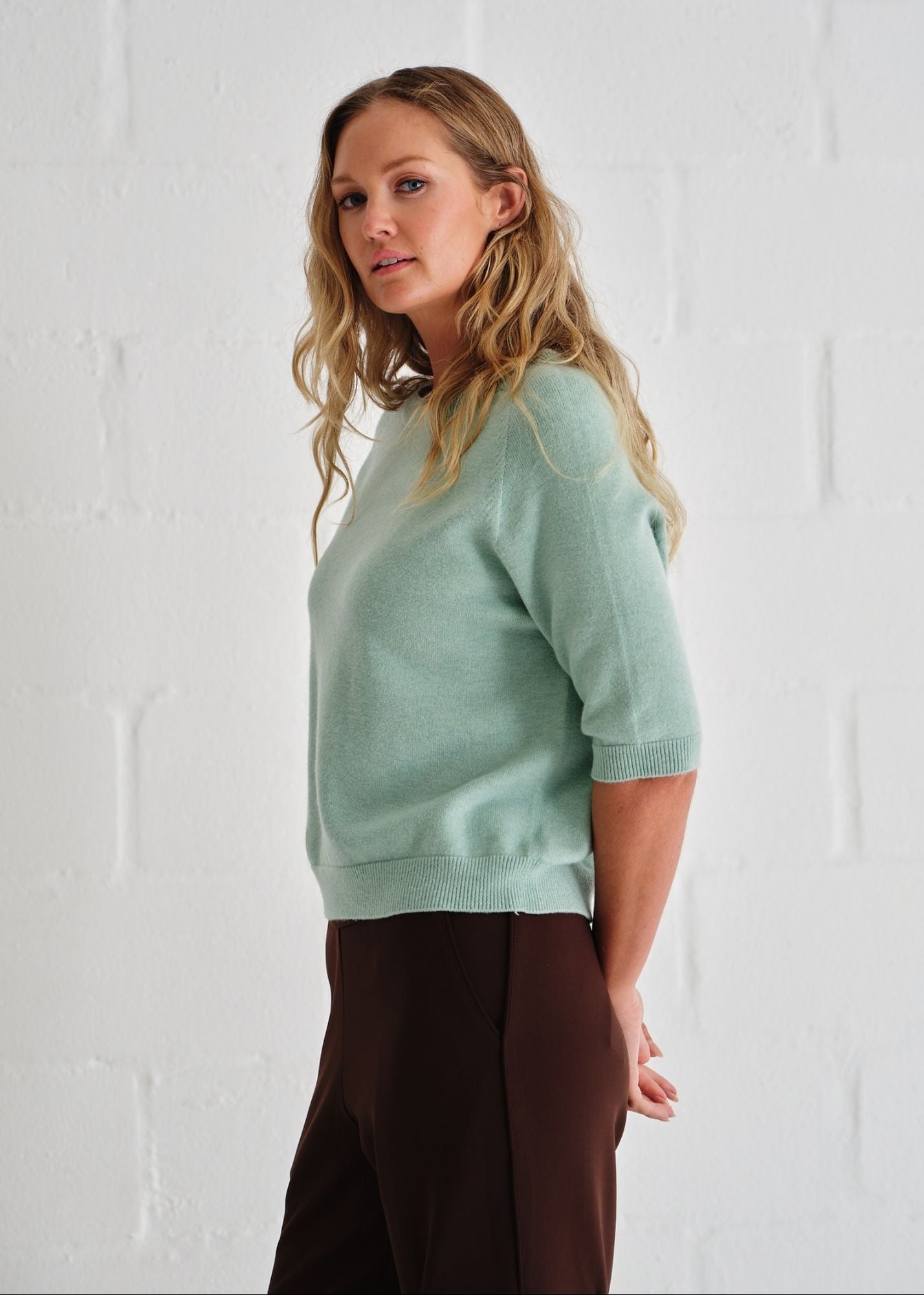 View our Italian Butter Soft Crew Neck Knit In Green - by Tribute Store