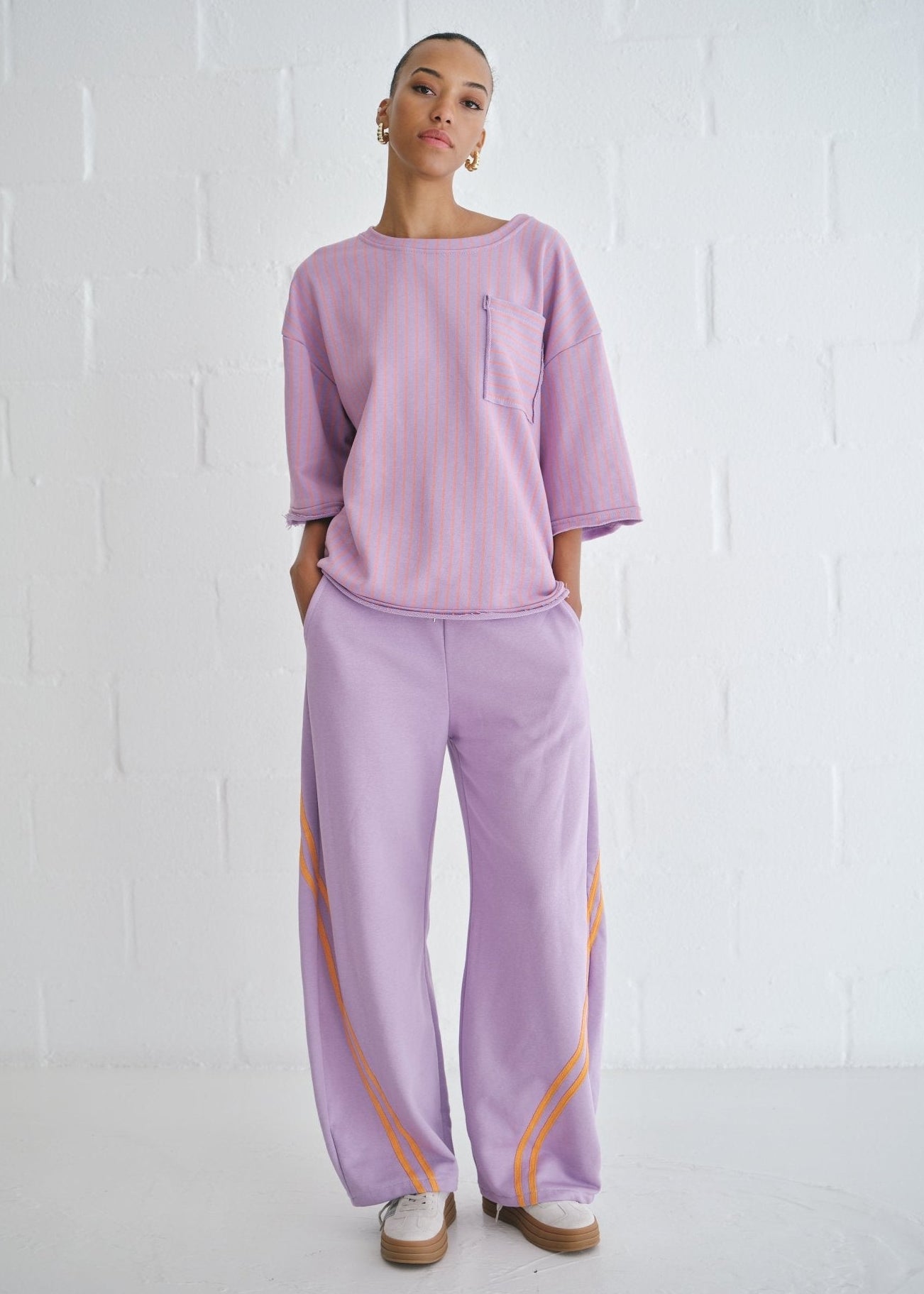 View our Italian Cotton Barrel Track Pants In Lilac - by Tribute Store