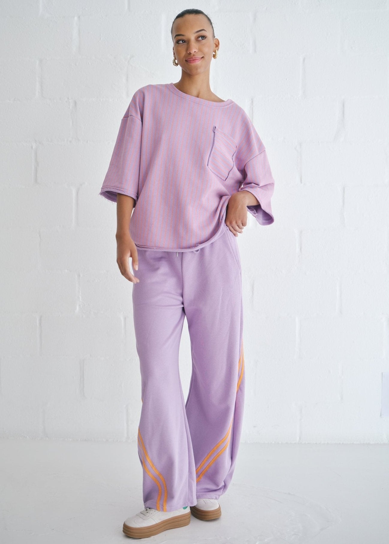 View our Italian Cotton Barrel Track Pants In Lilac - by Tribute Store