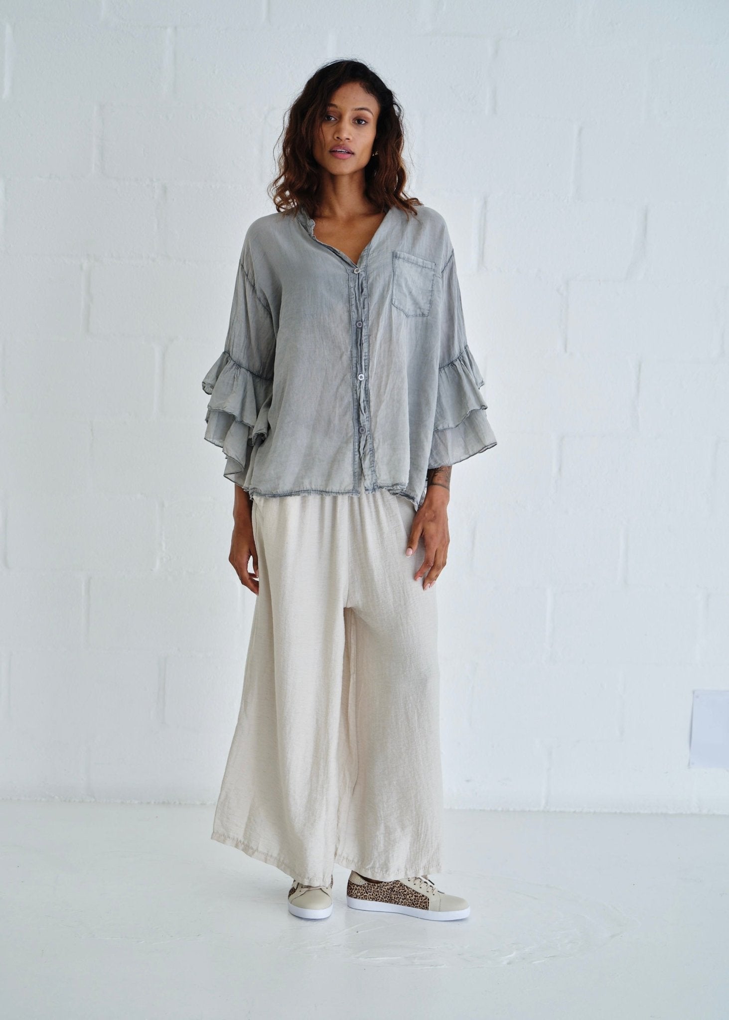 View our Italian Cotton Boho Blouse In Stonewash Grey - by Tribute Store