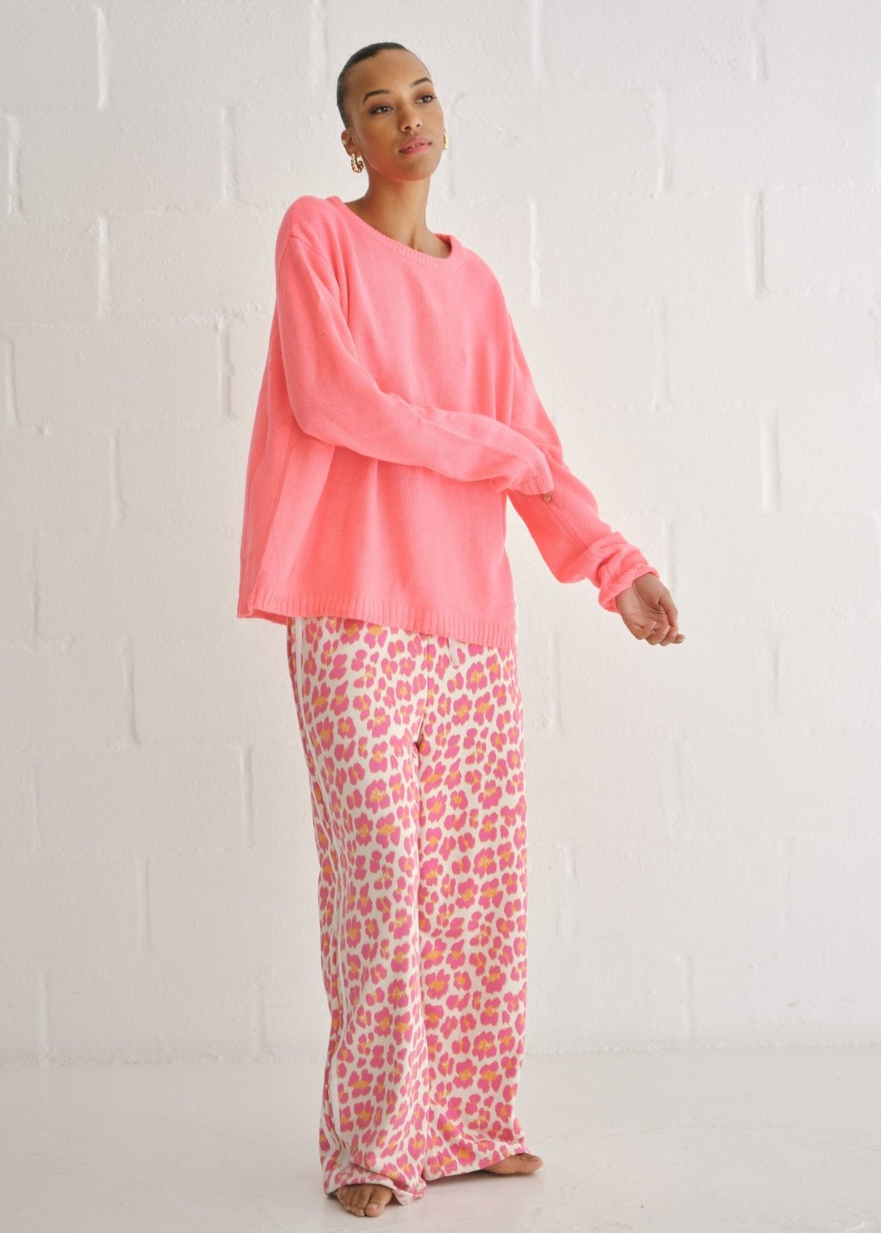 View our Italian Cotton Leopard Palazzo Track Pants In Pink - by Tribute Store