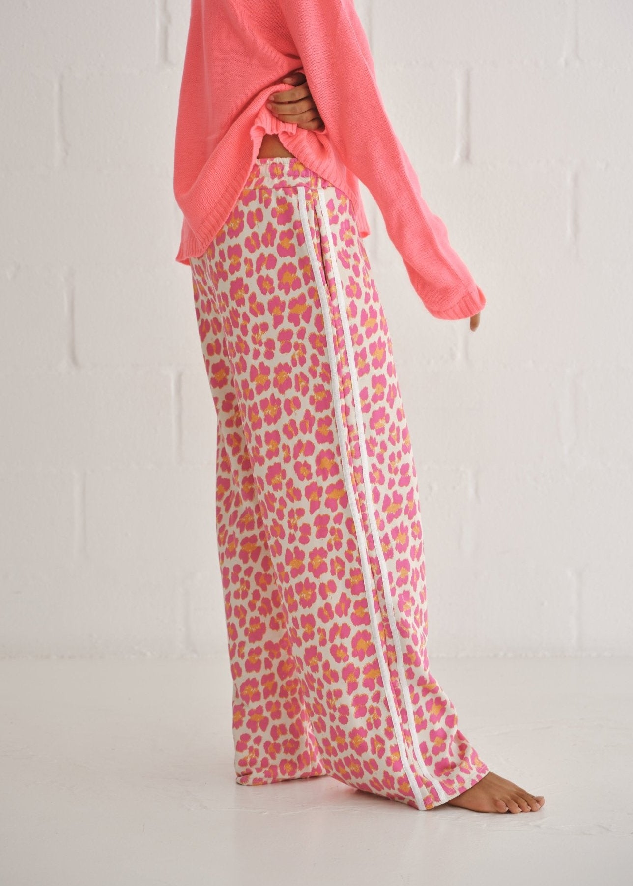 View our Italian Cotton Leopard Palazzo Track Pants In Pink - by Tribute Store