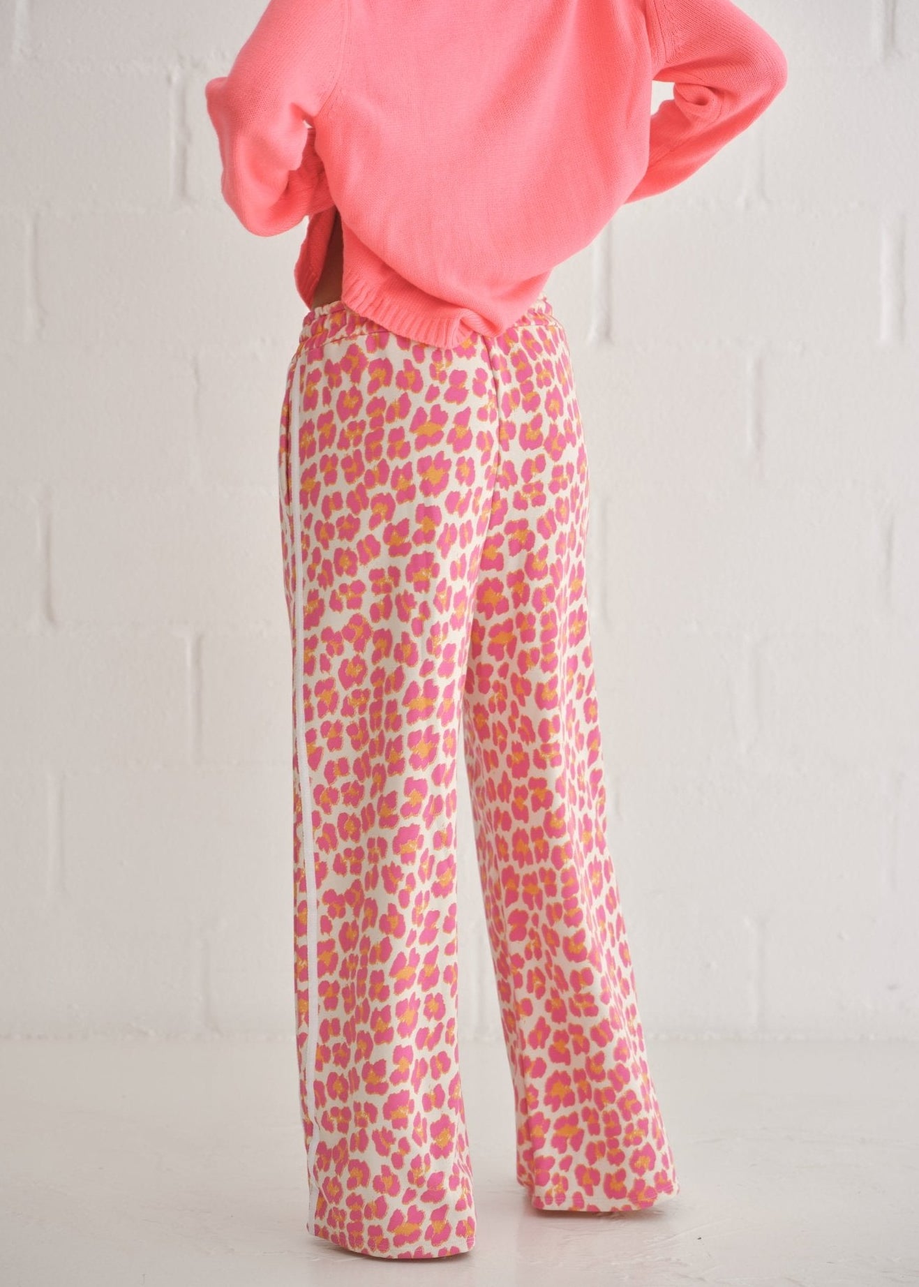 View our Italian Cotton Leopard Palazzo Track Pants In Pink - by Tribute Store