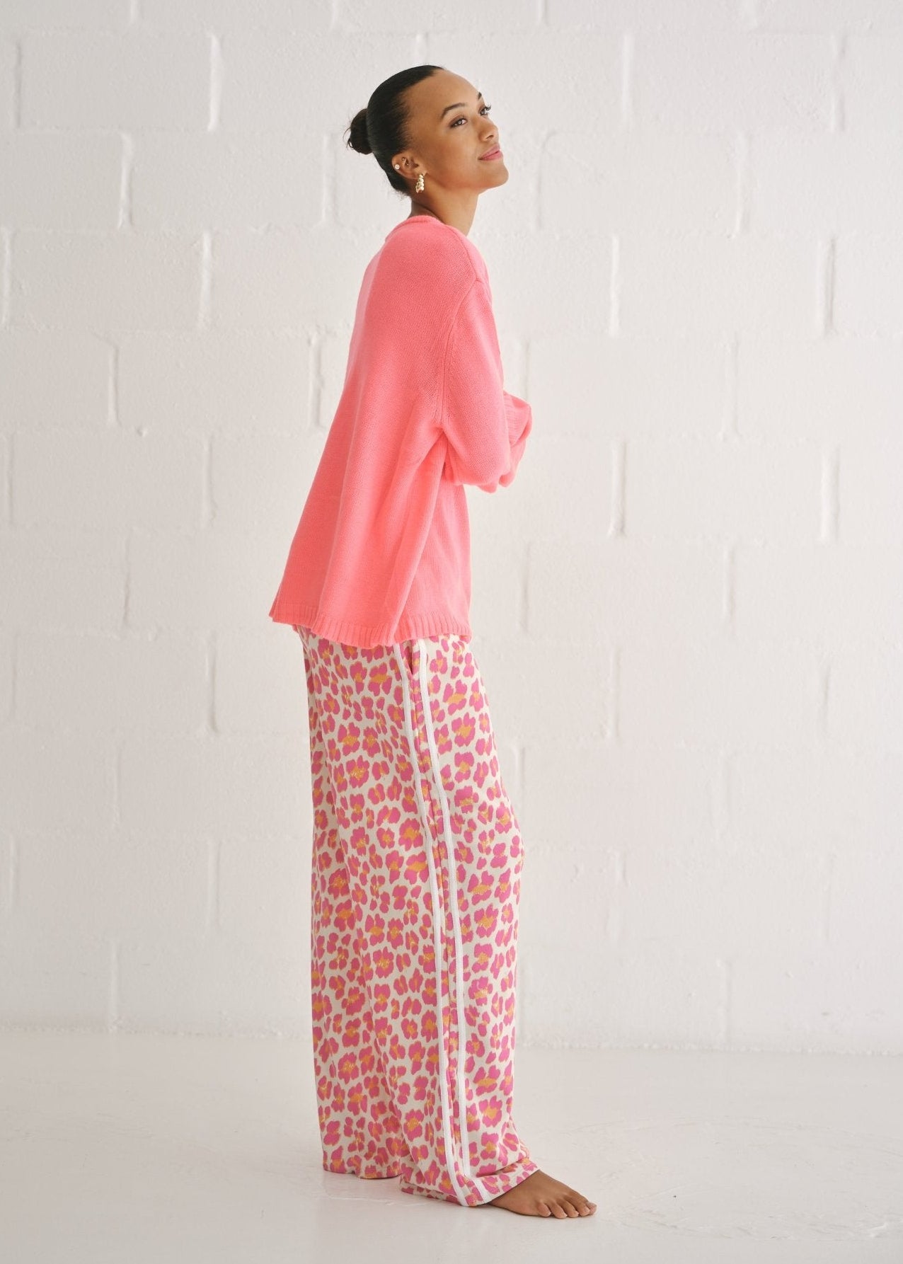 View our Italian Cotton Leopard Palazzo Track Pants In Pink - by Tribute Store