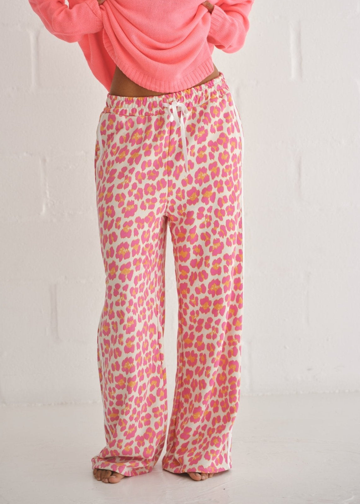 View our Italian Cotton Leopard Palazzo Track Pants In Pink - by Tribute Store