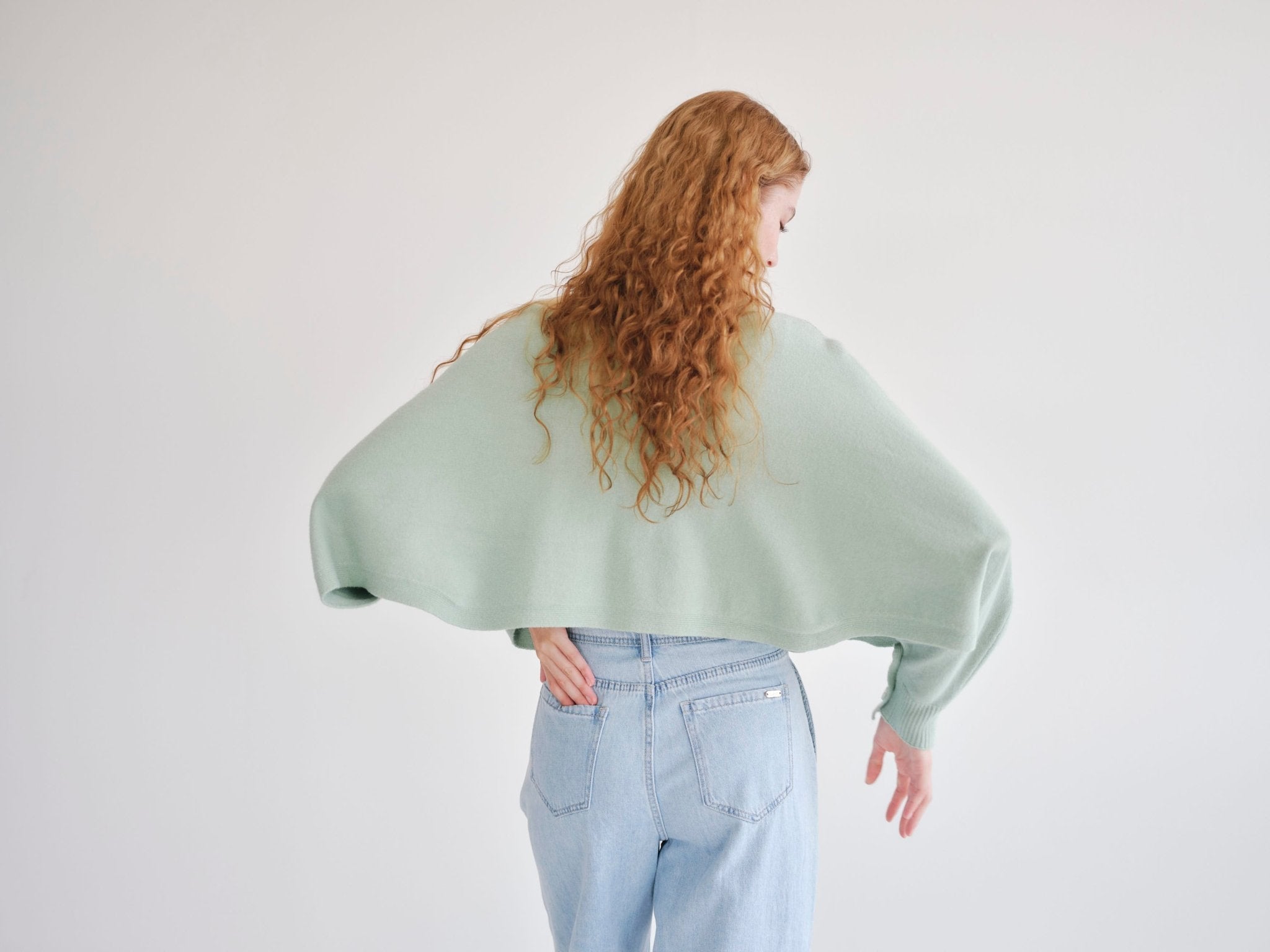 View our Italian Cropped Batwing Knit in Seafoam Green - by Tribute Store