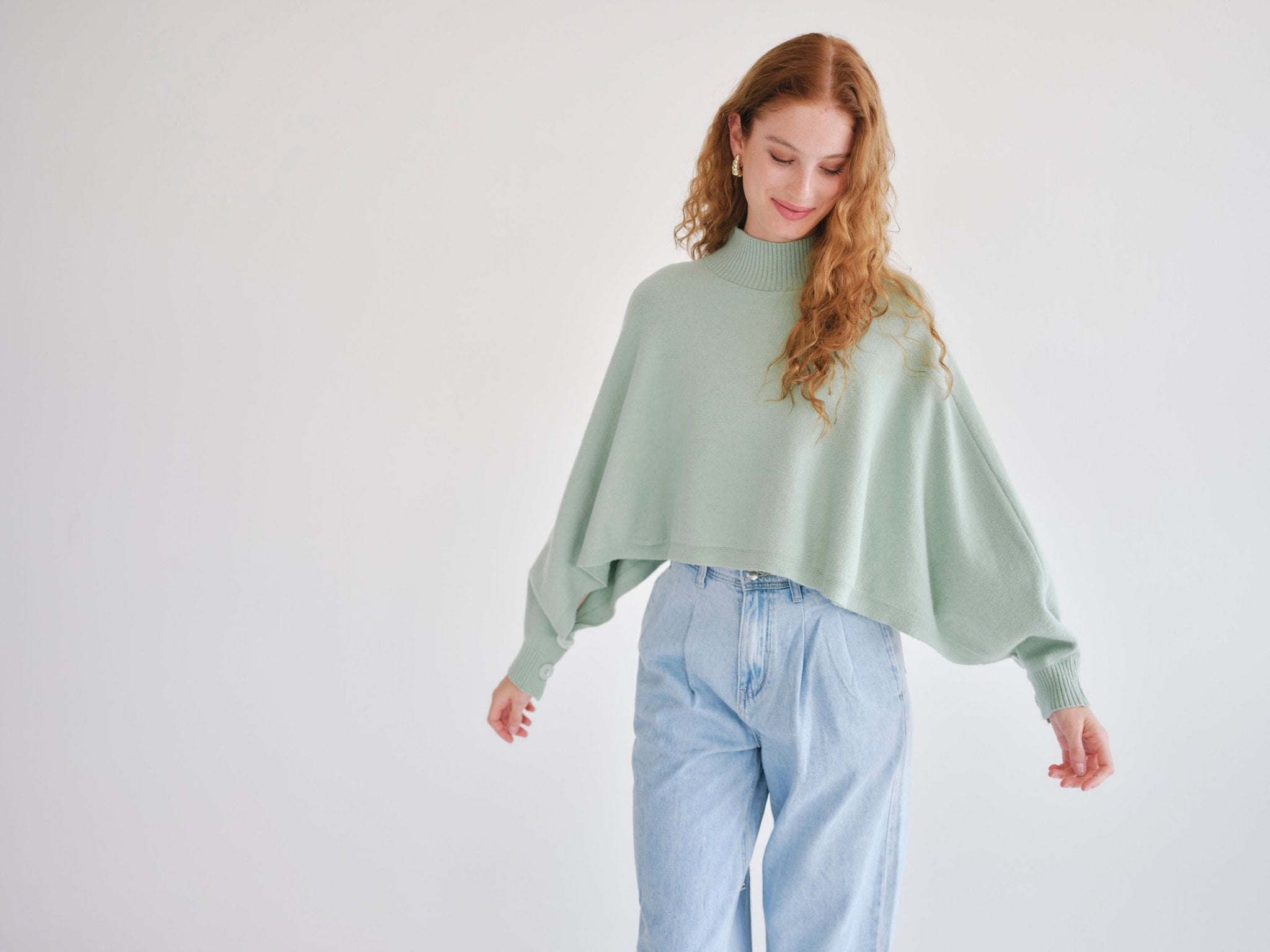 View our Italian Cropped Batwing Knit in Seafoam Green - by Tribute Store
