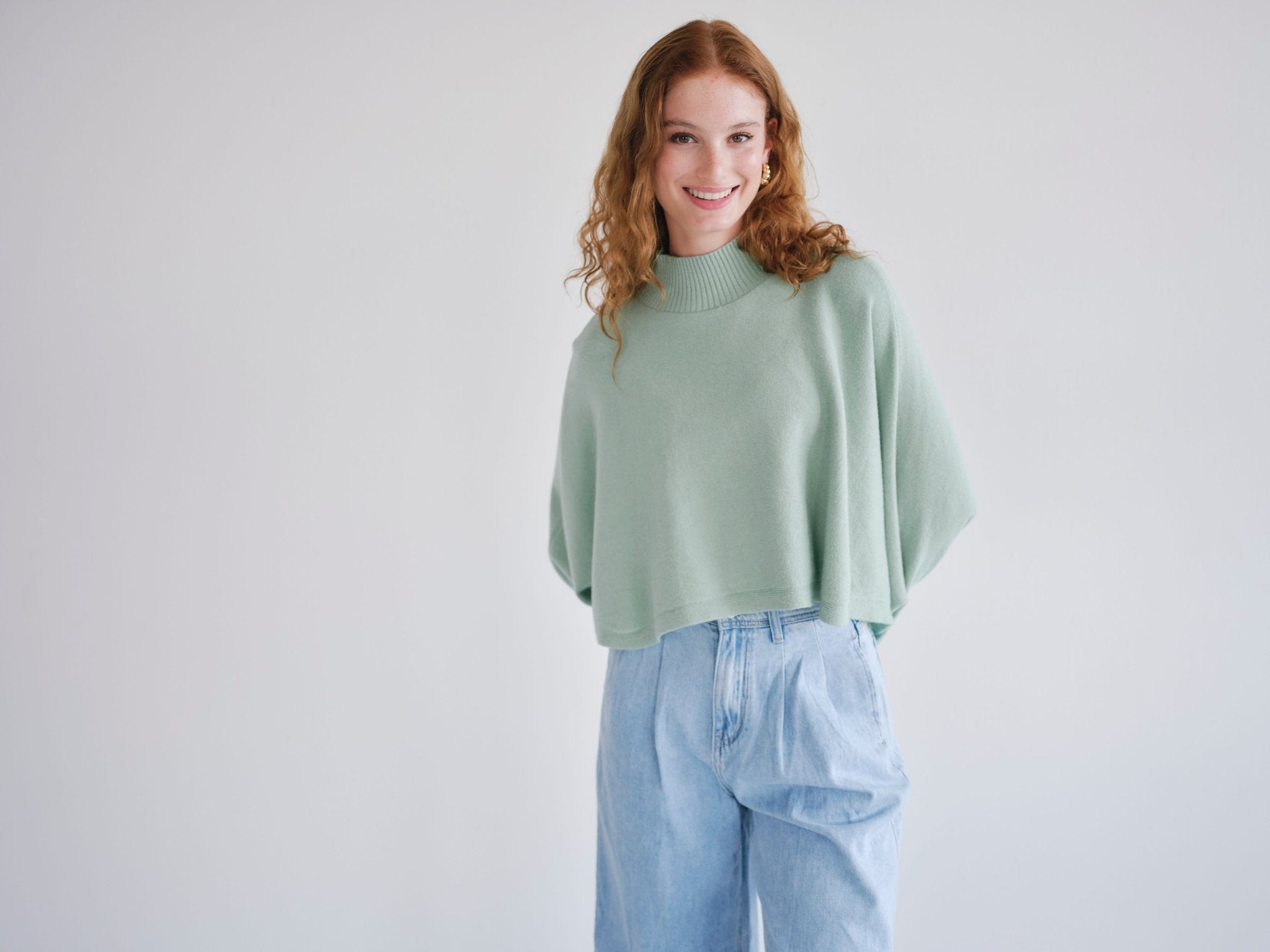 View our Italian Cropped Batwing Knit in Seafoam Green - by Tribute Store
