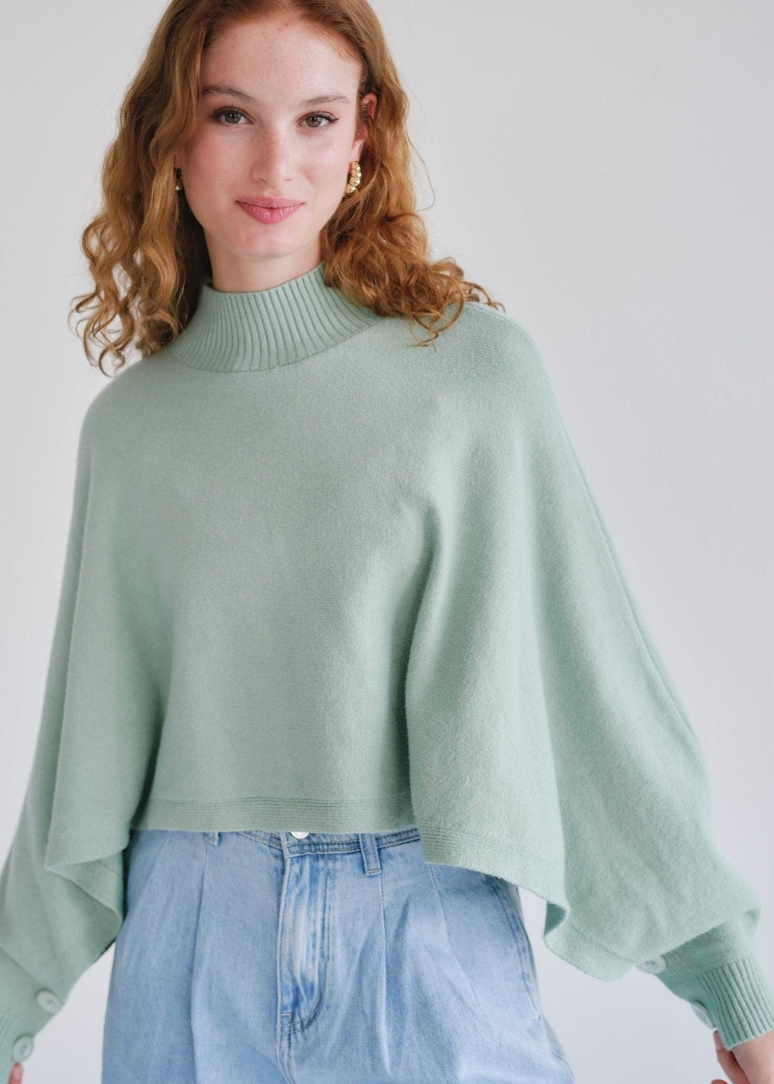 View our Italian Cropped Batwing Knit in Seafoam Green - by Tribute Store