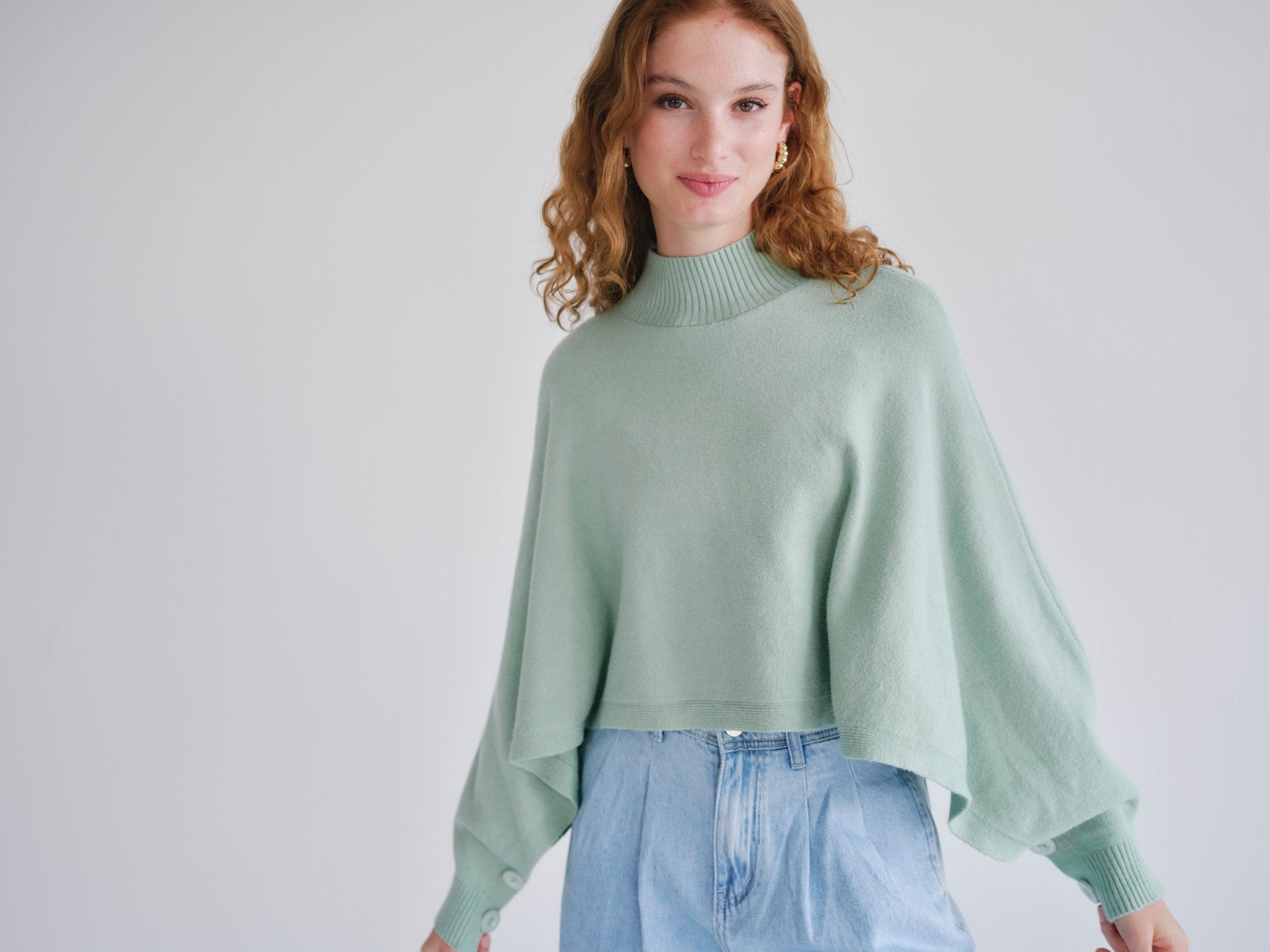 View our Italian Cropped Batwing Knit in Seafoam Green - by Tribute Store