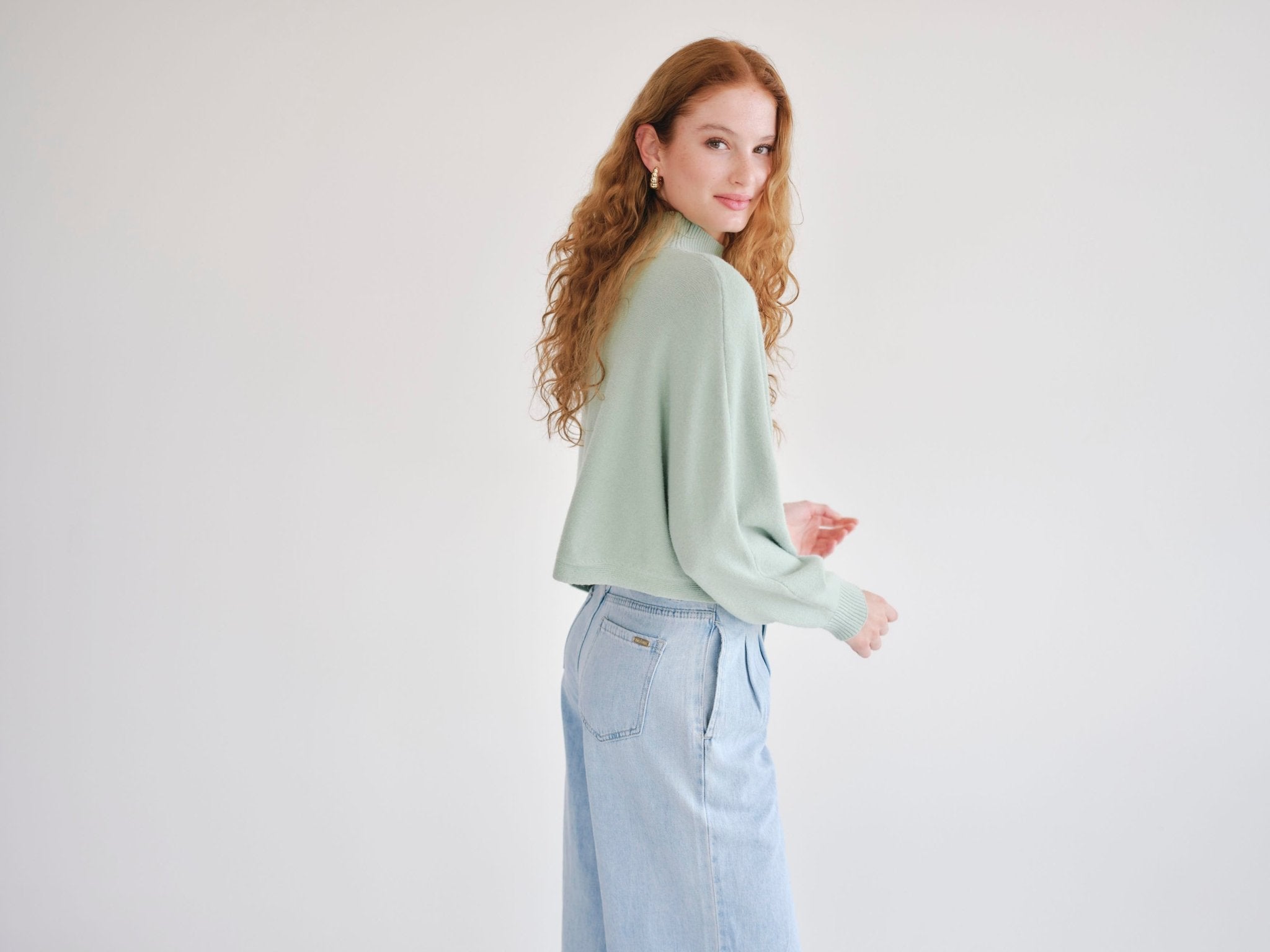 View our Italian Cropped Batwing Knit in Seafoam Green - by Tribute Store