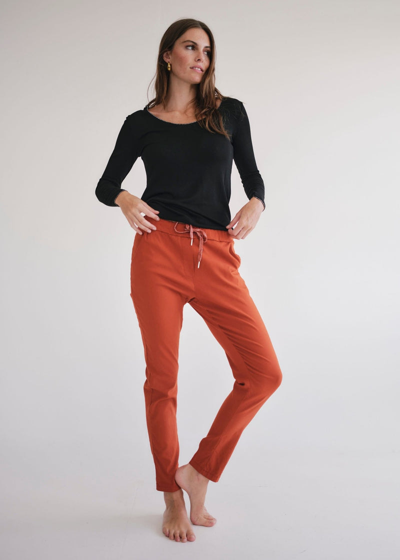 View our Italian Jogger With Silver Drawstring In Rust - by Tribute Store