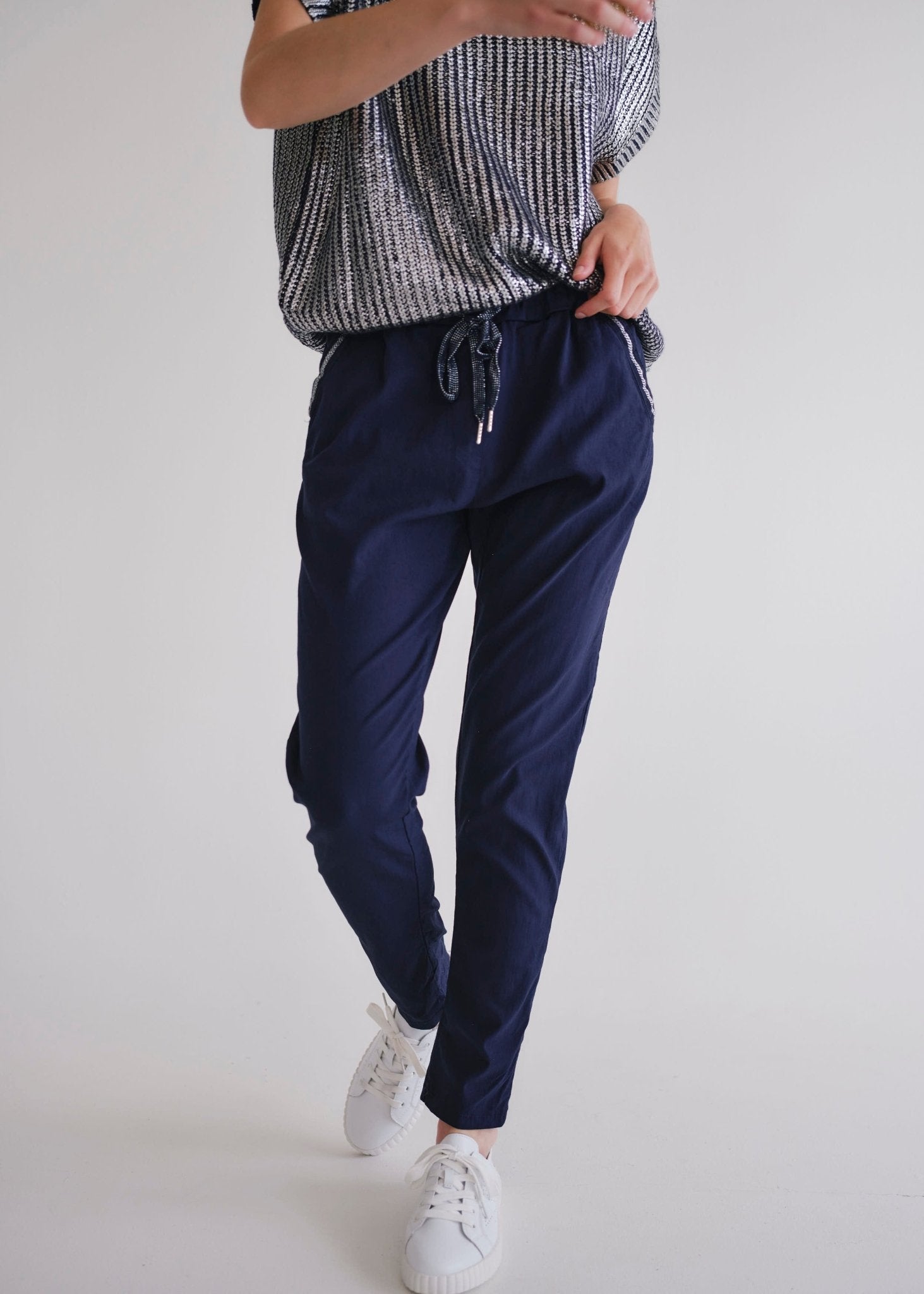 View our Italian Jogger With Silver Lining In Marine Blue - by Tribute Store