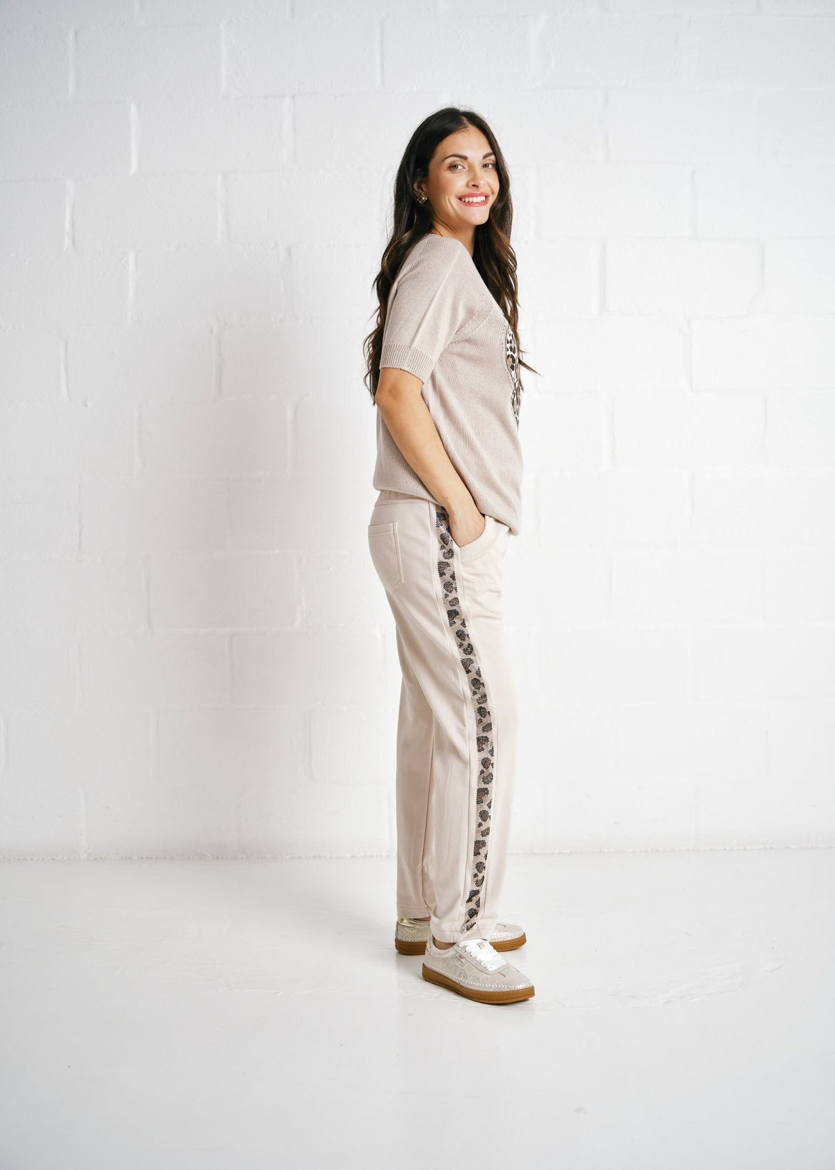 View our Italian Joggers with Sparkle Diamantes In Cream - by Tribute Store