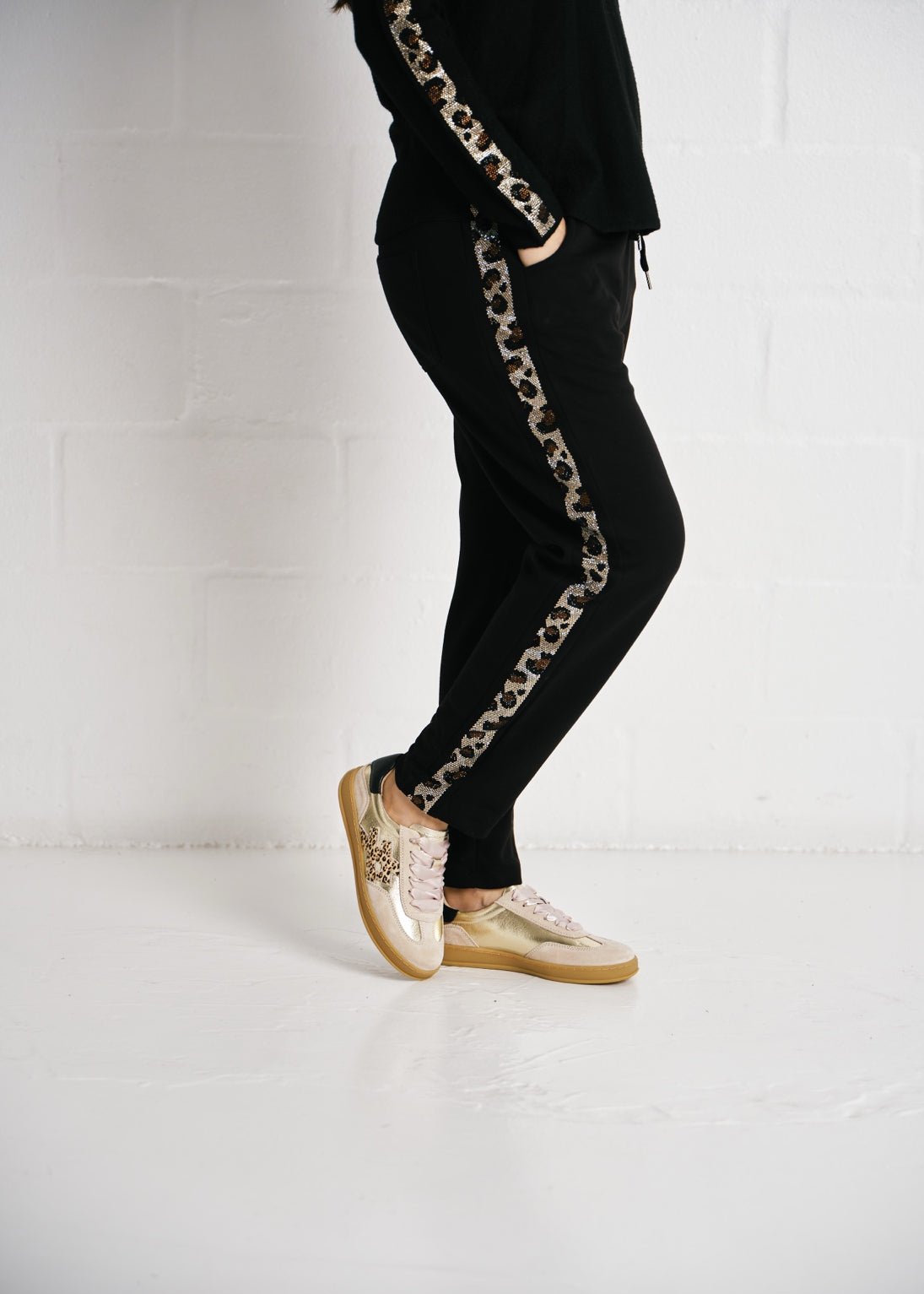View our Italian Joggers with Sparkle Leopard Diamantés In Black - by Tribute Store