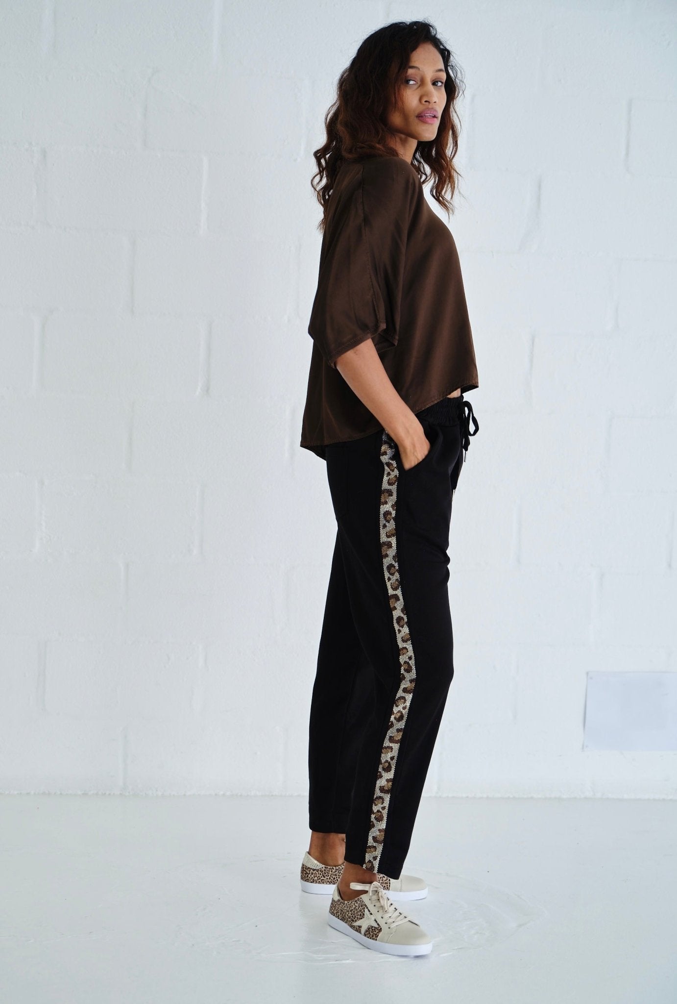 View our Italian Joggers with Sparkle Leopard Diamantés In Black - by Tribute Store
