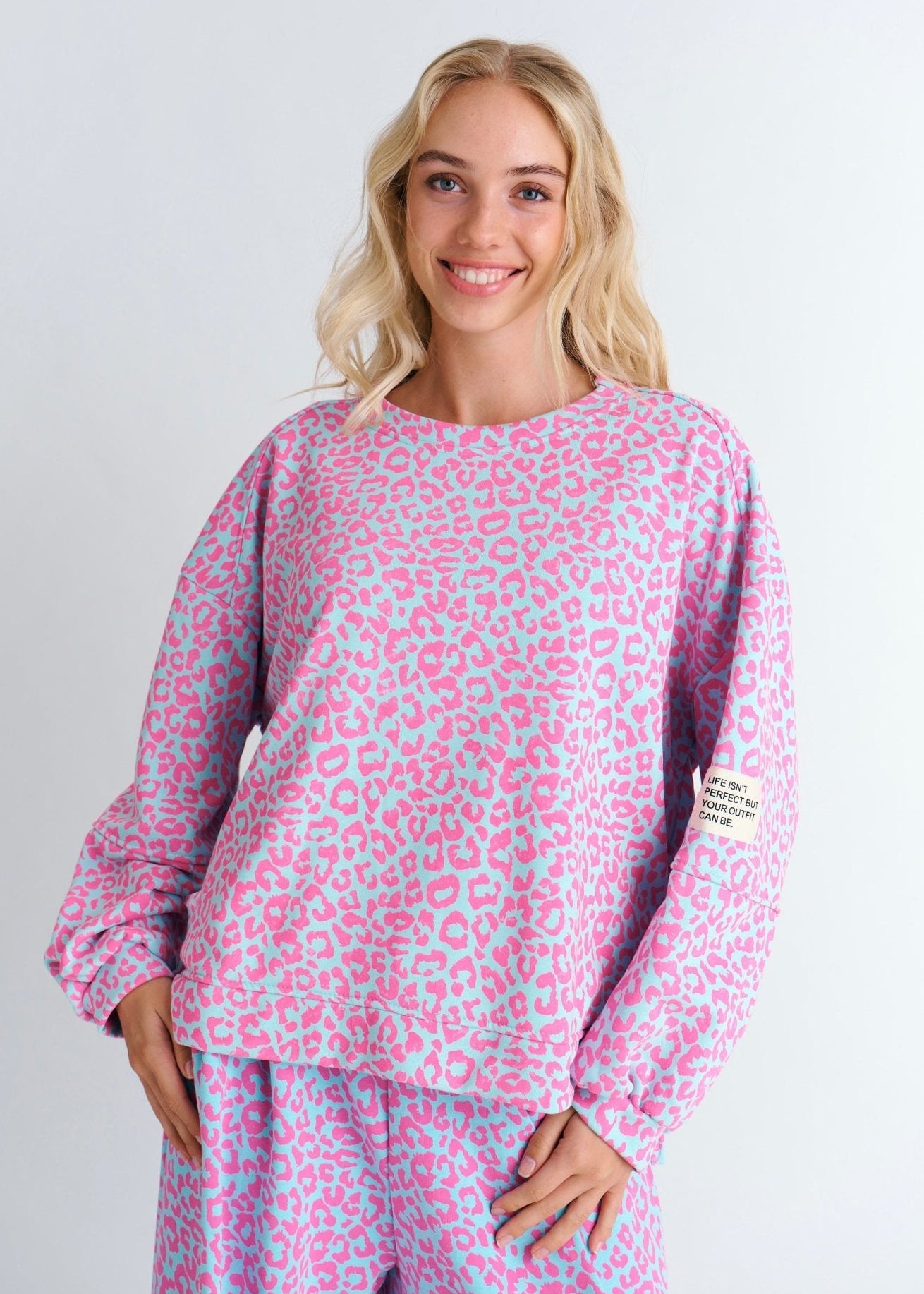 View our Italian Leopard Jumper Light Blue and Pink - by Tribute Store