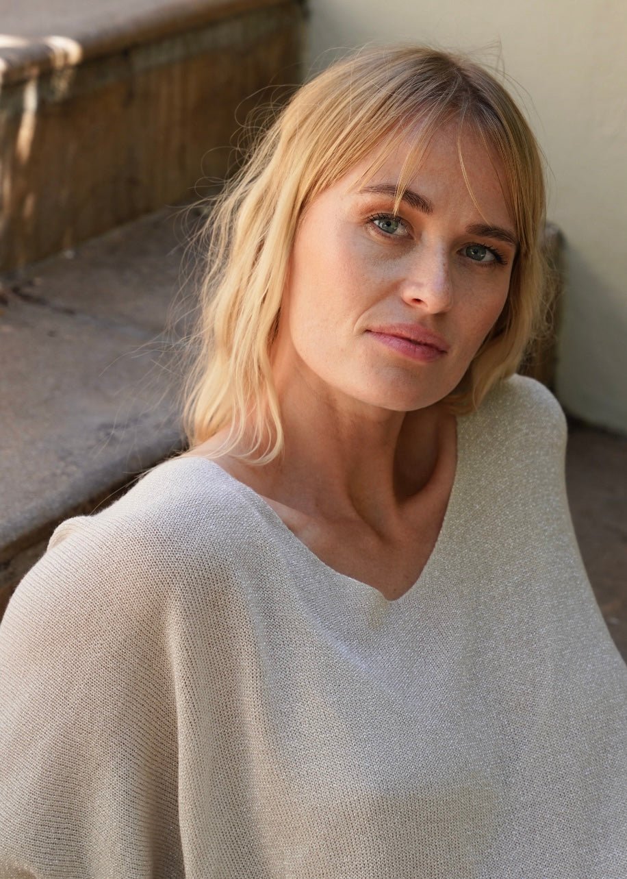 View our Italian Lurex V Neck In Cream - by Tribute Store