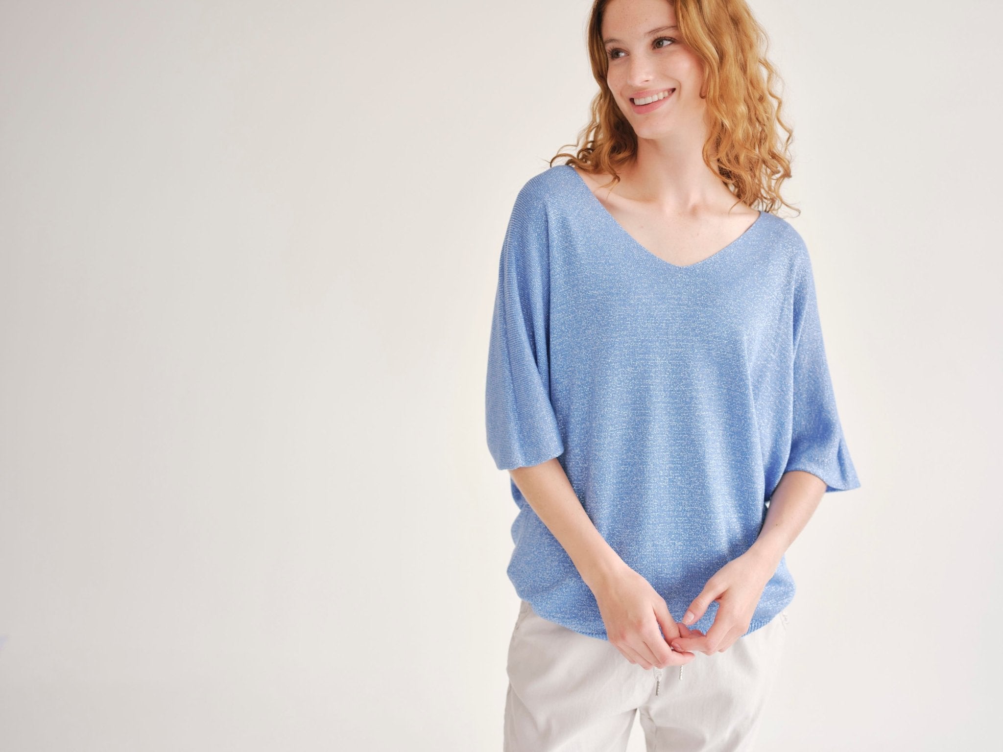 View our Italian Lurex V Neck In Electric Blue - by Tribute Store