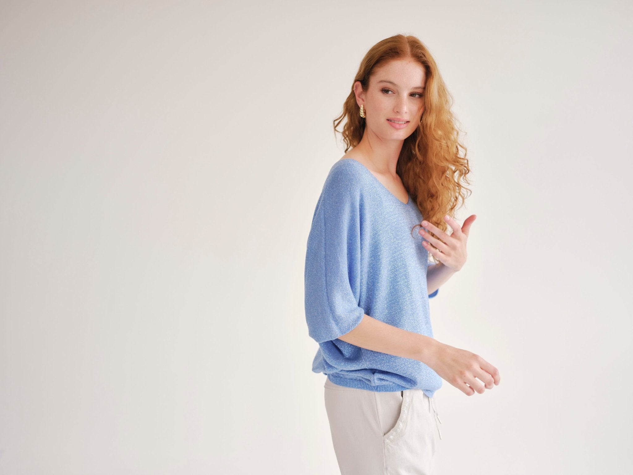 View our Italian Lurex V Neck In Electric Blue - by Tribute Store