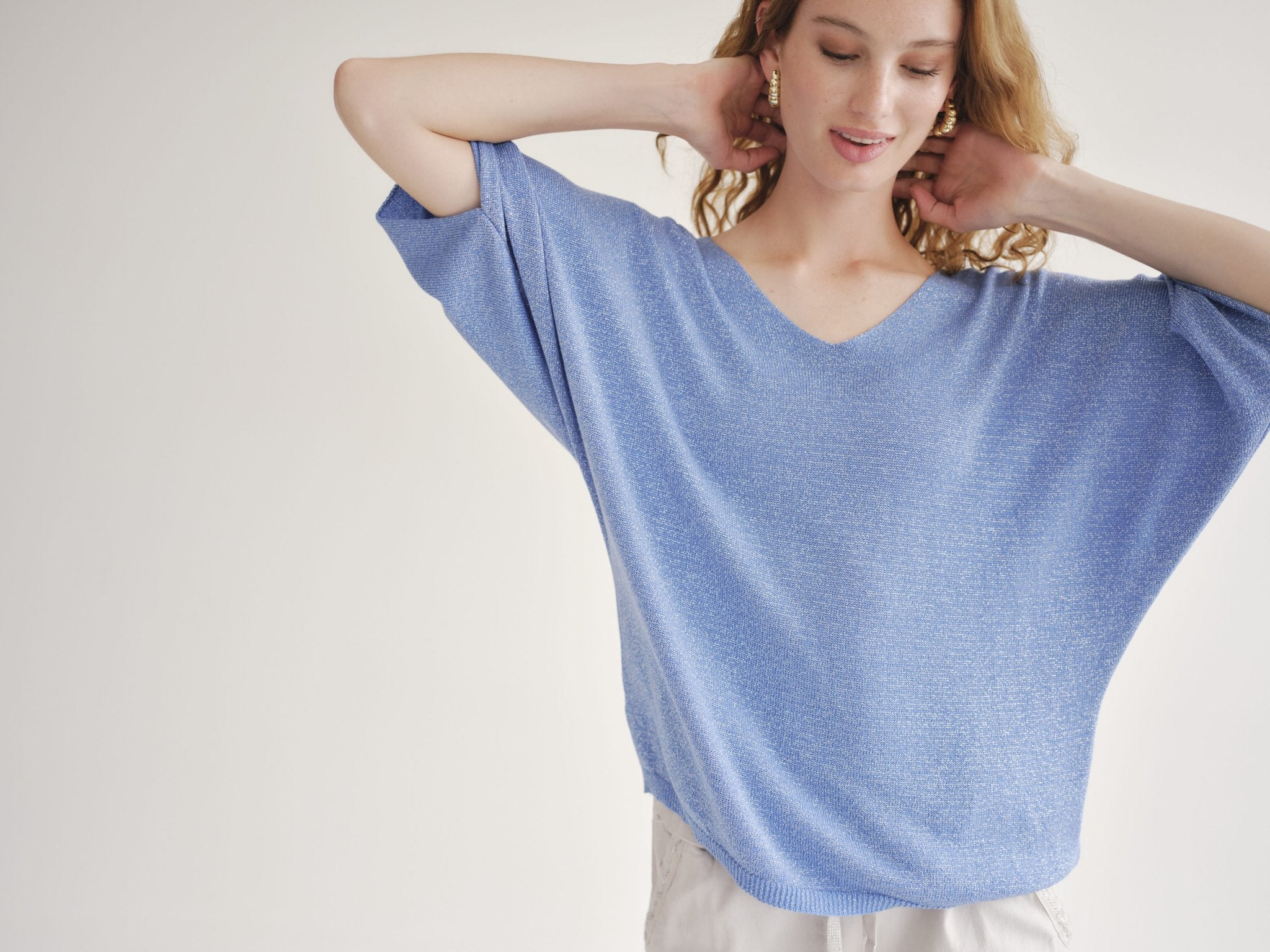 View our Italian Lurex V Neck In Electric Blue - by Tribute Store