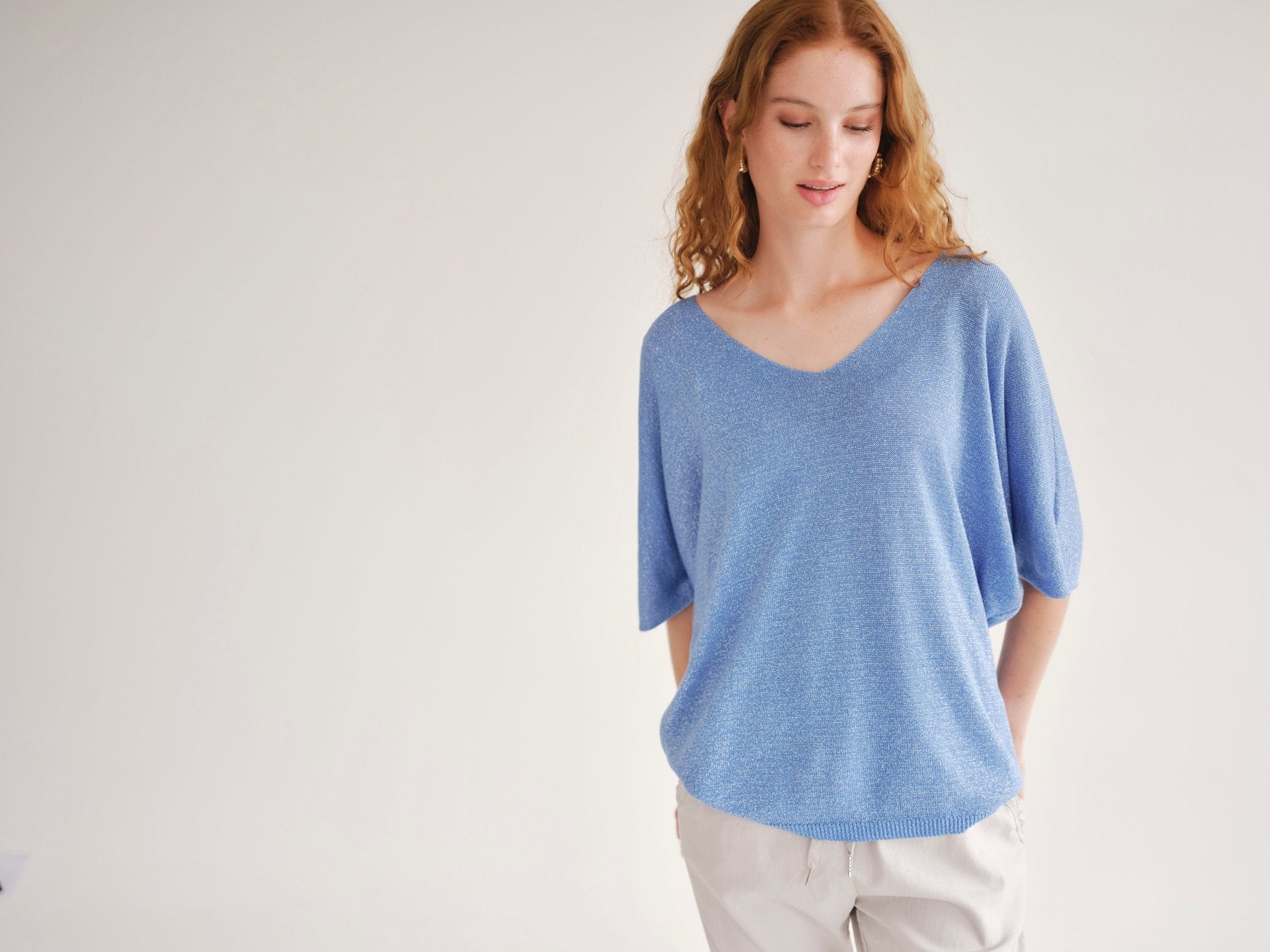 View our Italian Lurex V Neck In Electric Blue - by Tribute Store