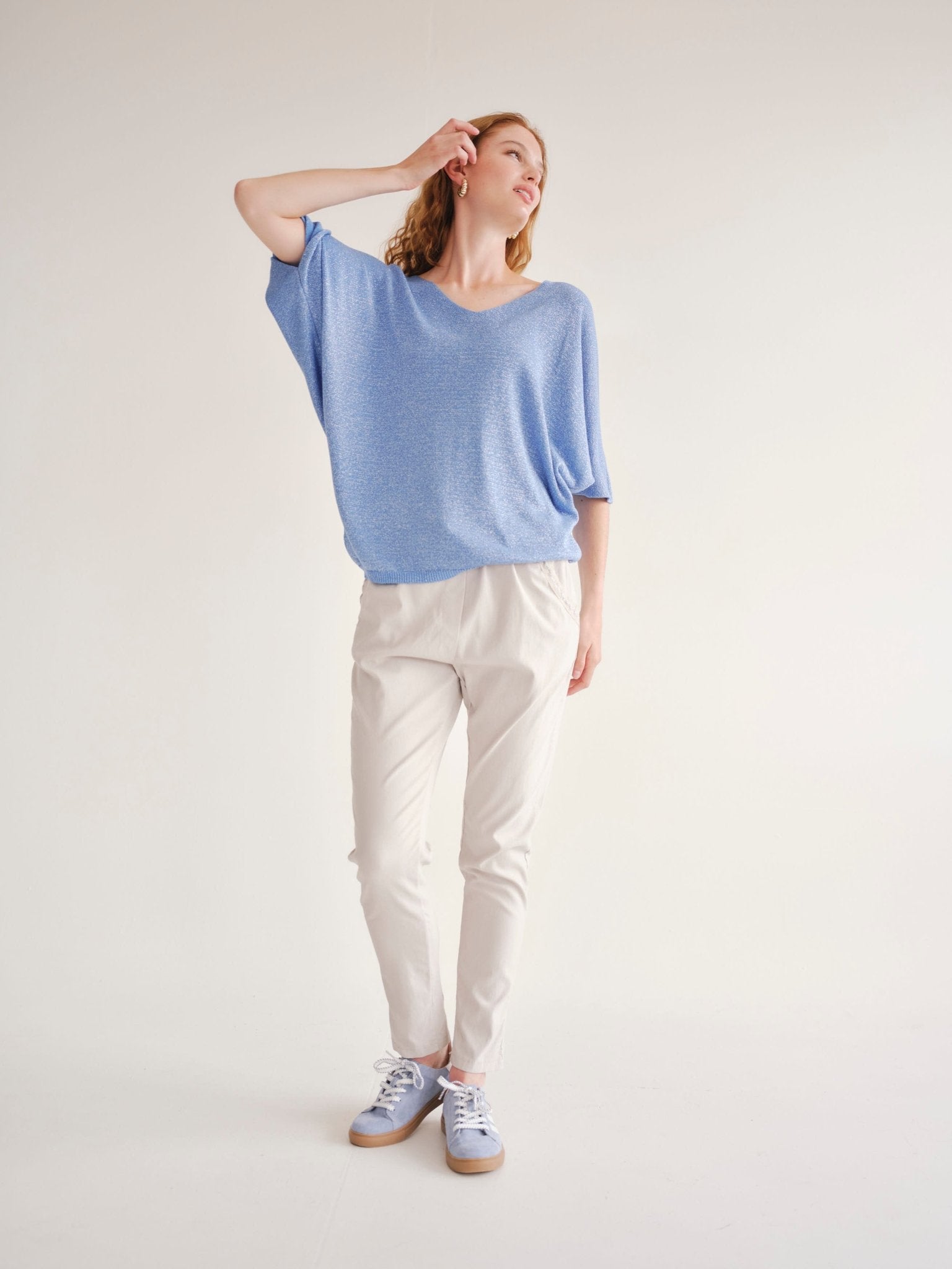 View our Italian Lurex V Neck In Electric Blue - by Tribute Store