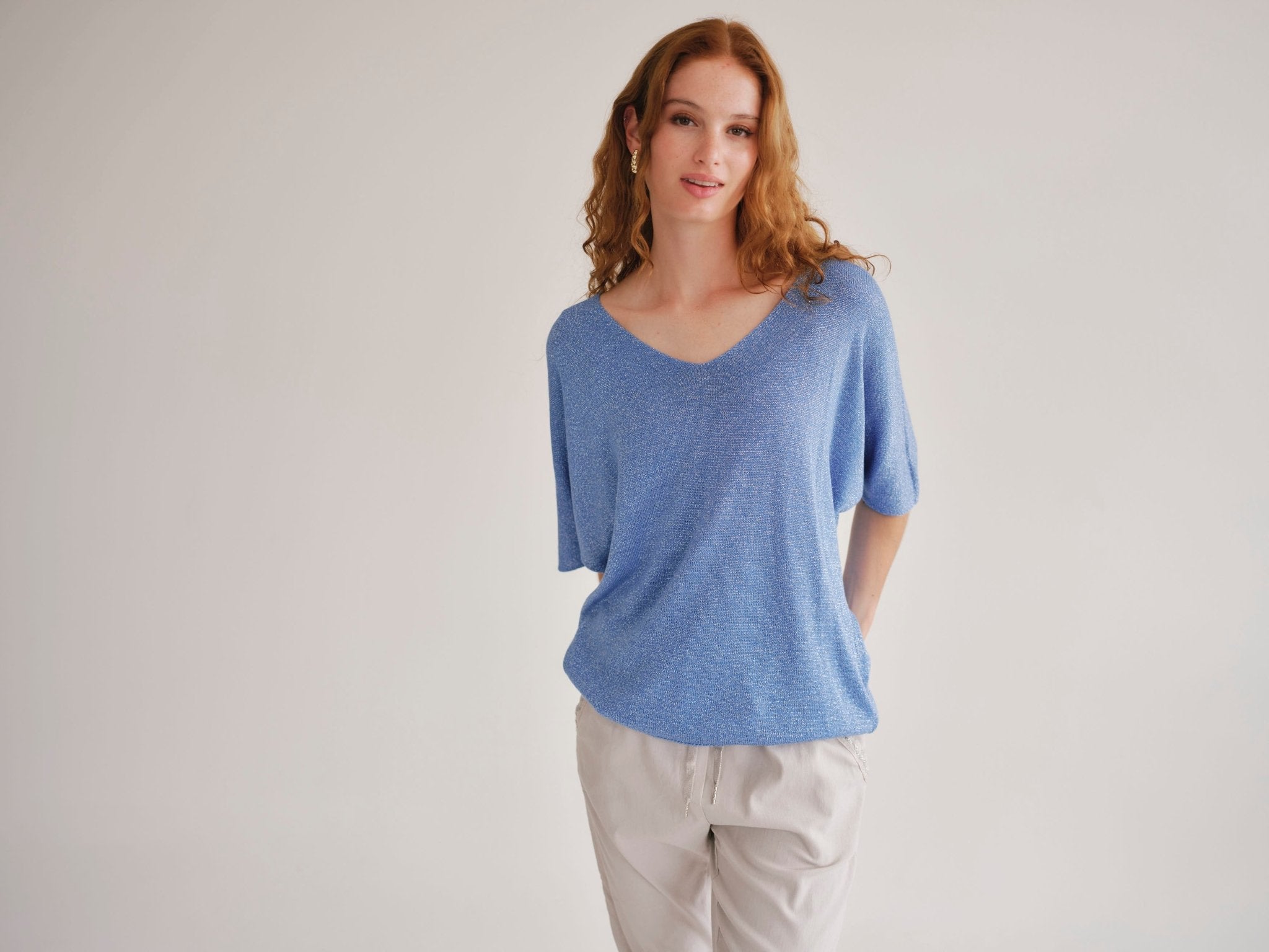 View our Italian Lurex V Neck In Electric Blue - by Tribute Store