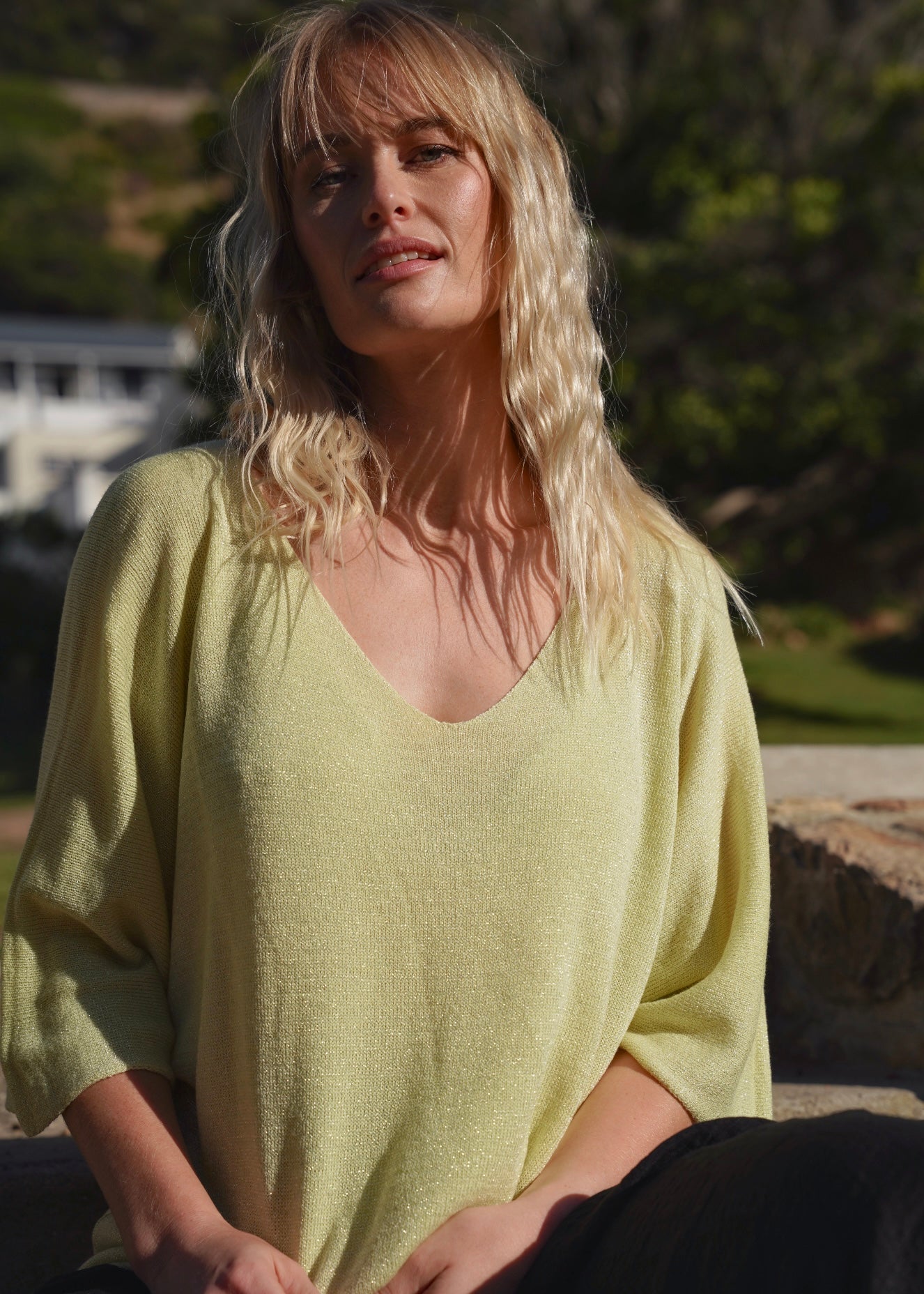 View our Italian Lurex V Neck In Yellow - by Tribute Store