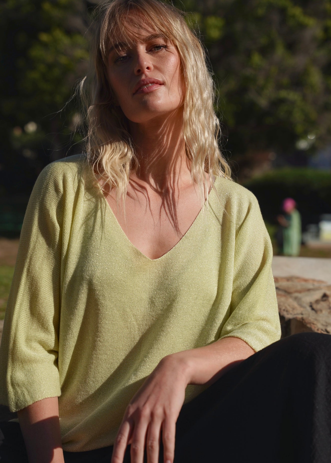 View our Italian Lurex V Neck In Yellow - by Tribute Store