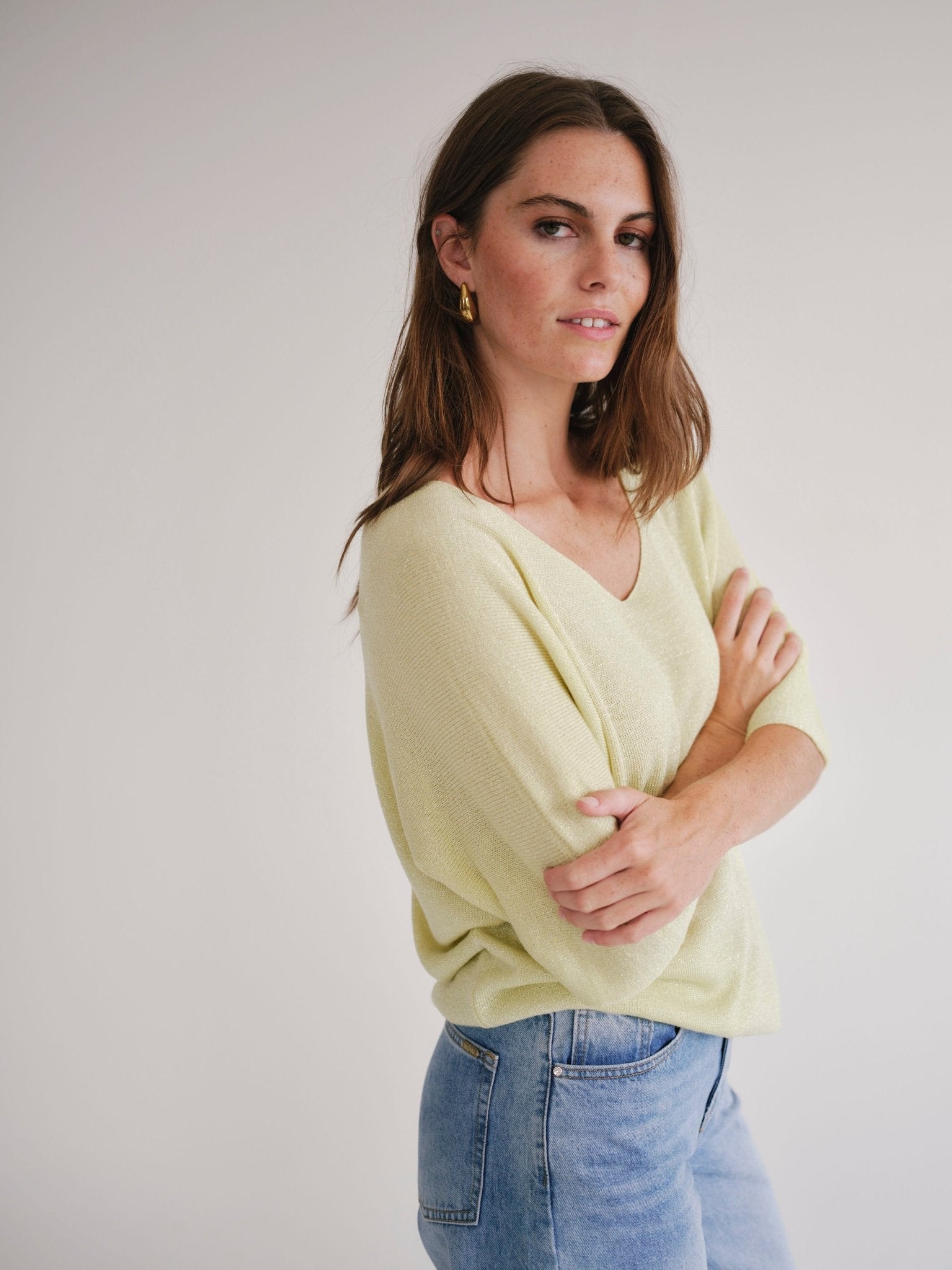 View our Italian Lurex V Neck In Yellow - by Tribute Store