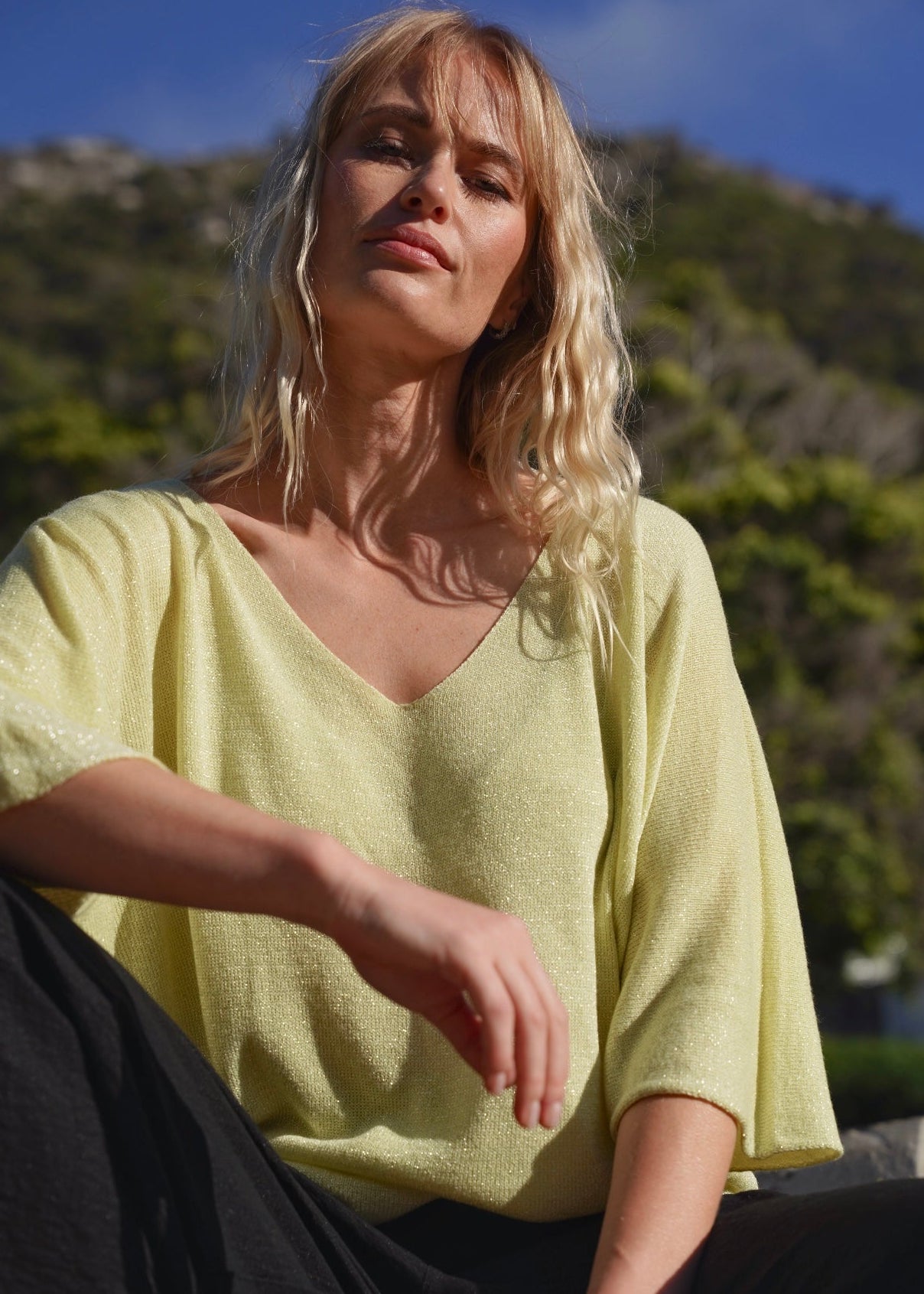 View our Italian Lurex V Neck In Yellow - by Tribute Store