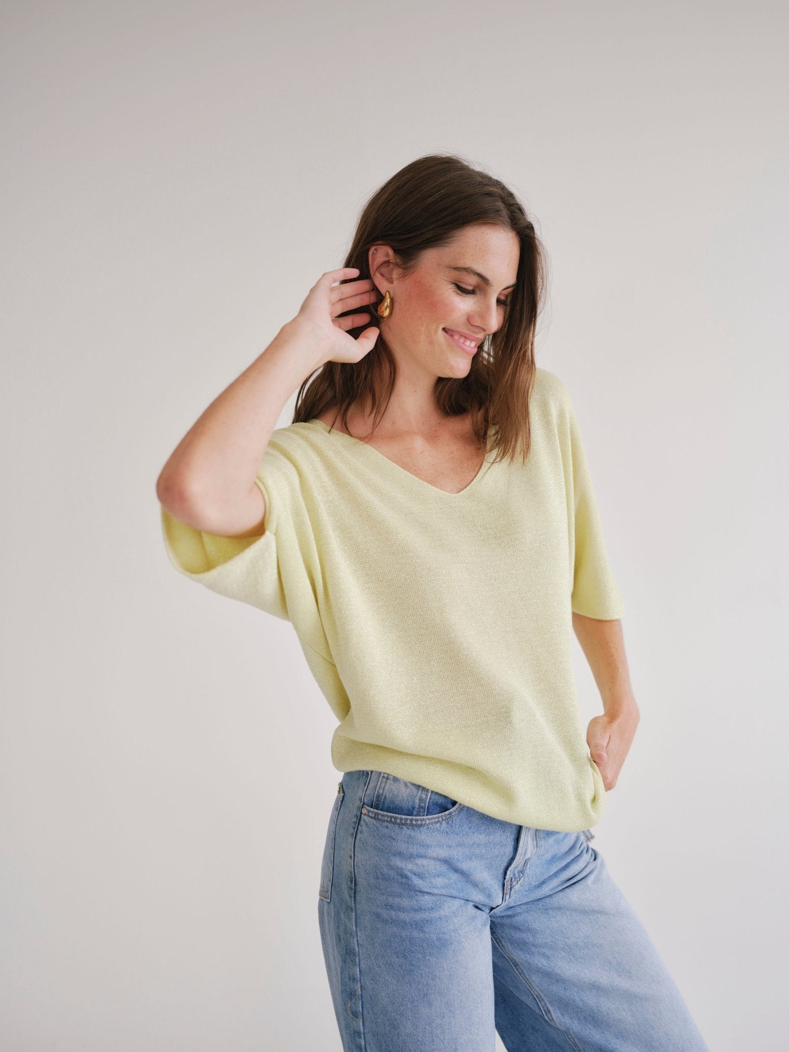 View our Italian Lurex V Neck In Yellow - by Tribute Store