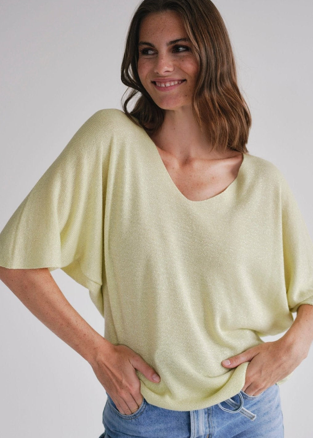View our Italian Lurex V Neck In Yellow - by Tribute Store