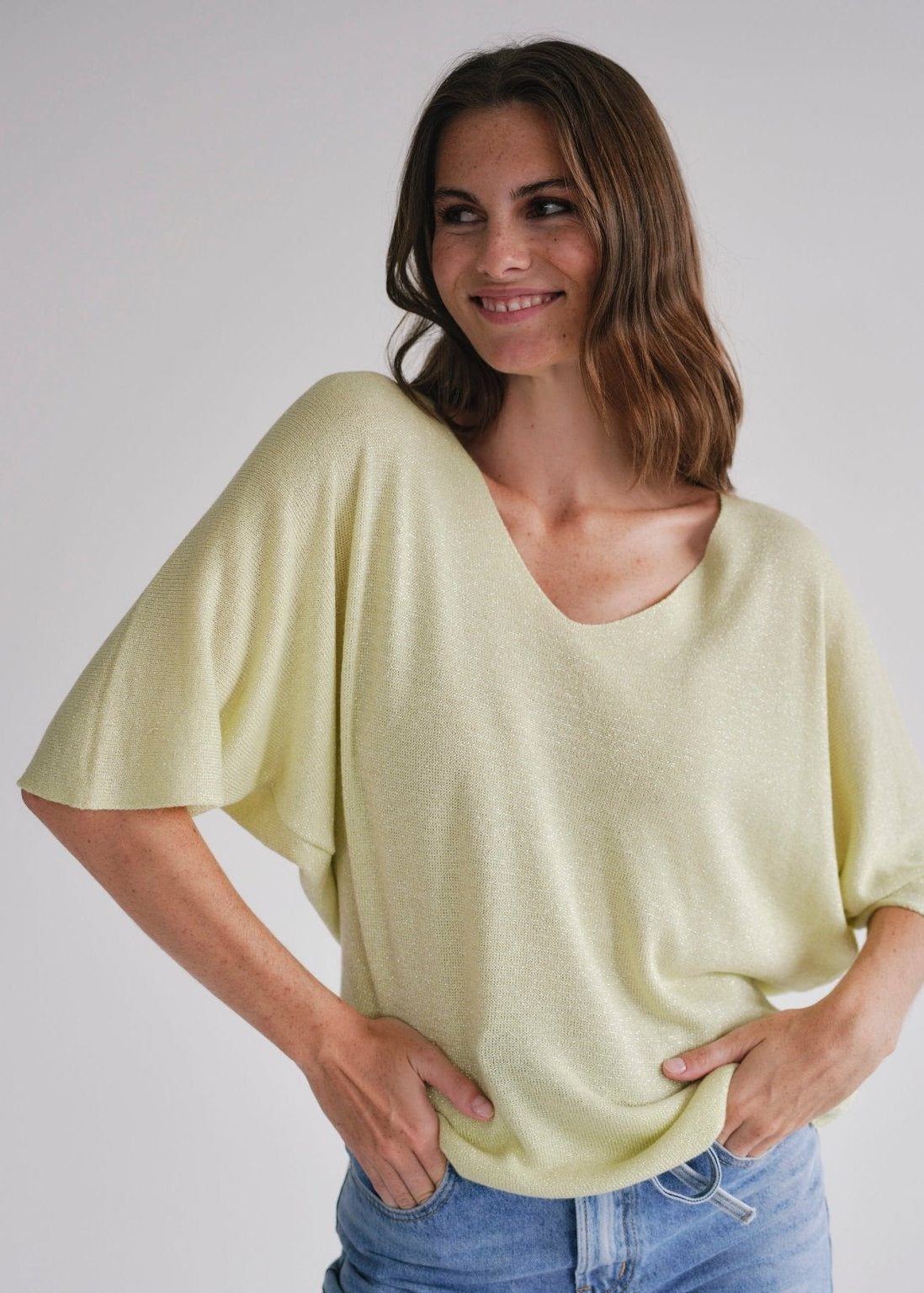 View our Italian Lurex V Neck In Yellow - by Tribute Store