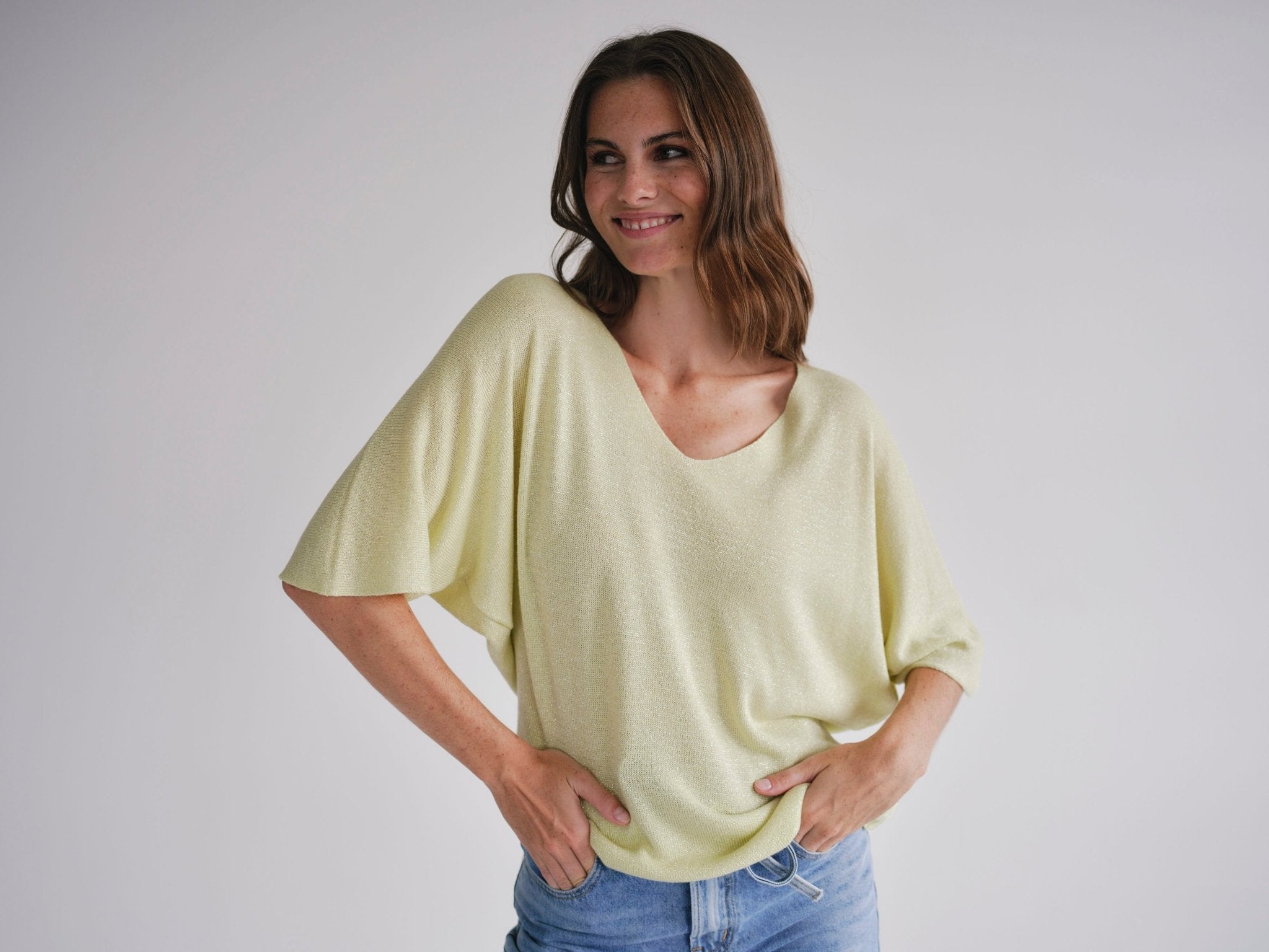 View our Italian Lurex V Neck In Yellow - by Tribute Store