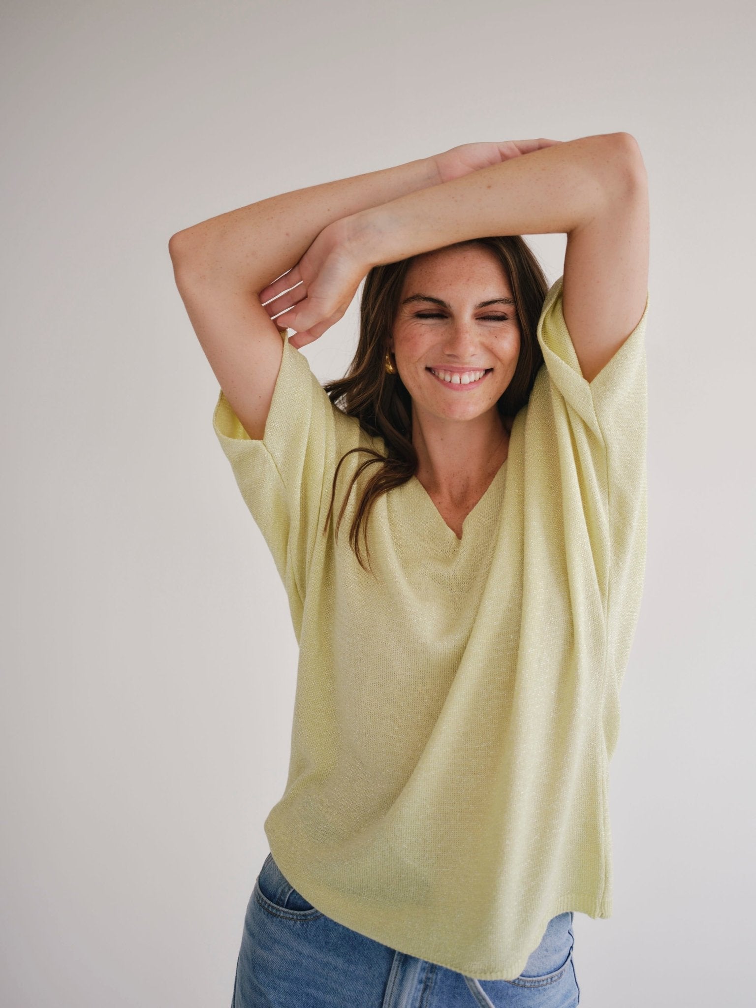 View our Italian Lurex V Neck In Yellow - by Tribute Store